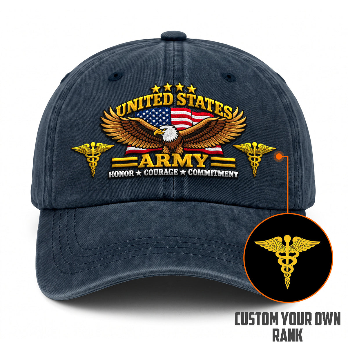 Custom U.S. Army Washed Cap Personalized Military Rank and Text