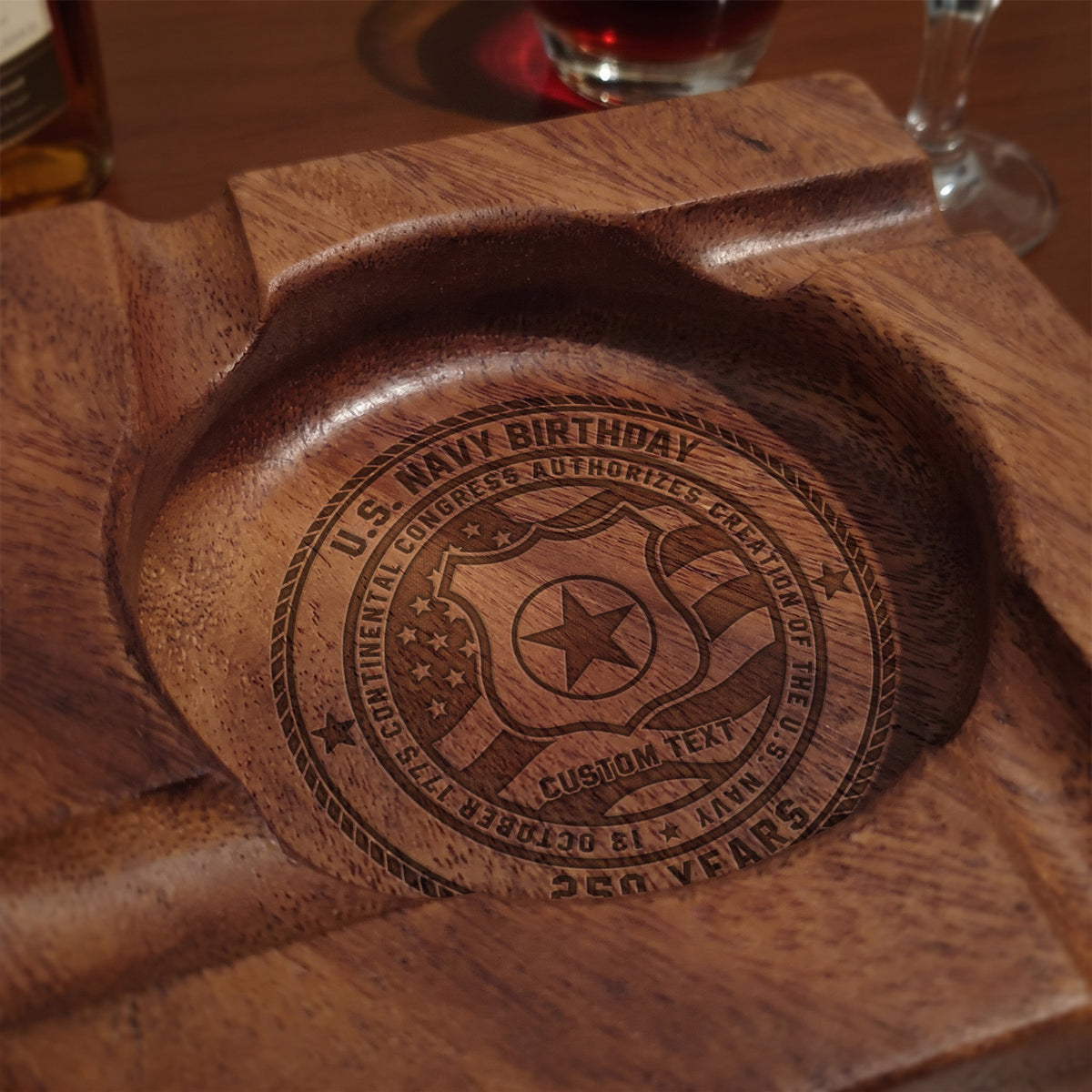 Personalized USMC Walnut Ashtray Custom Rank and Text