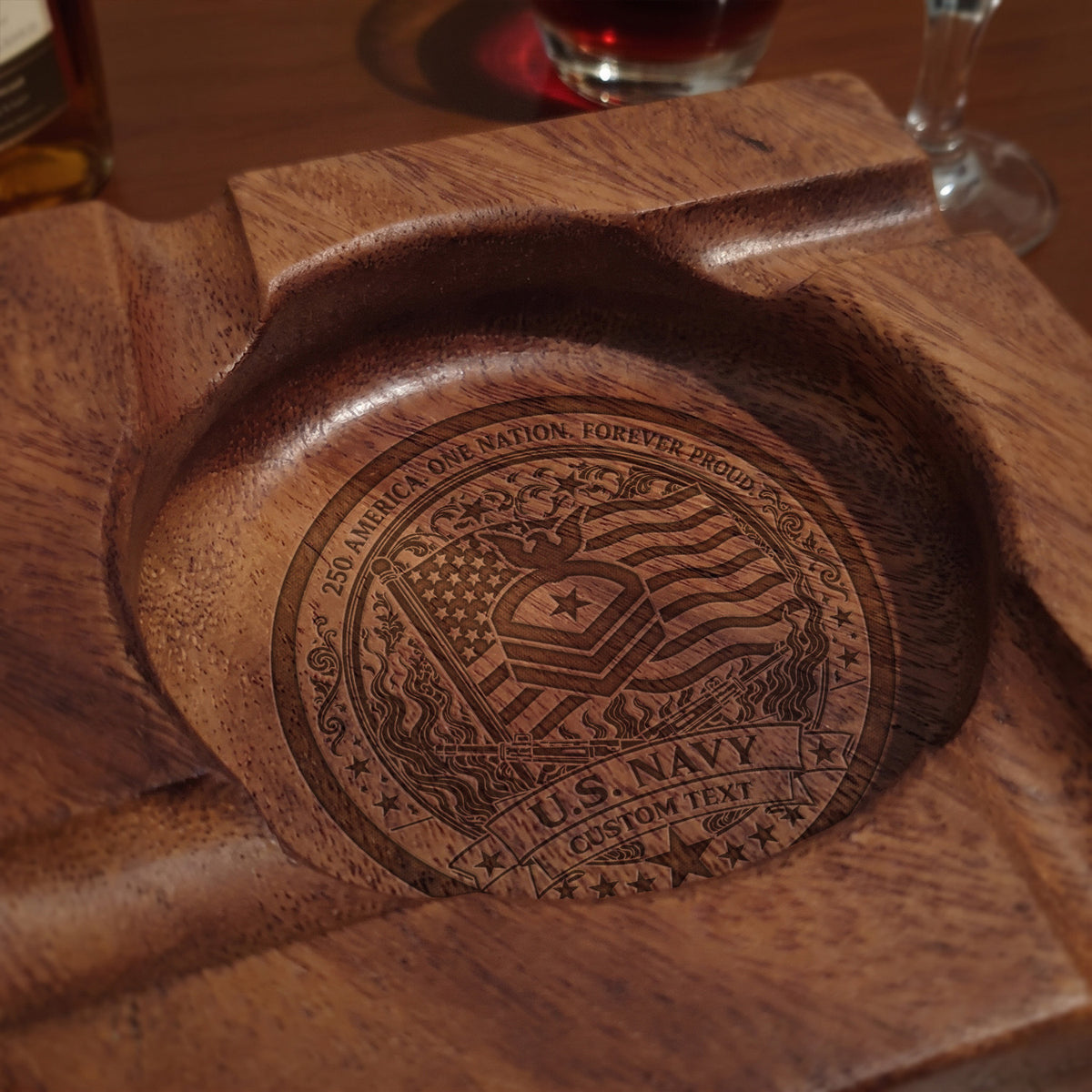 Personalized Air Force Wooden Ashtray Custom Military Rank and Text