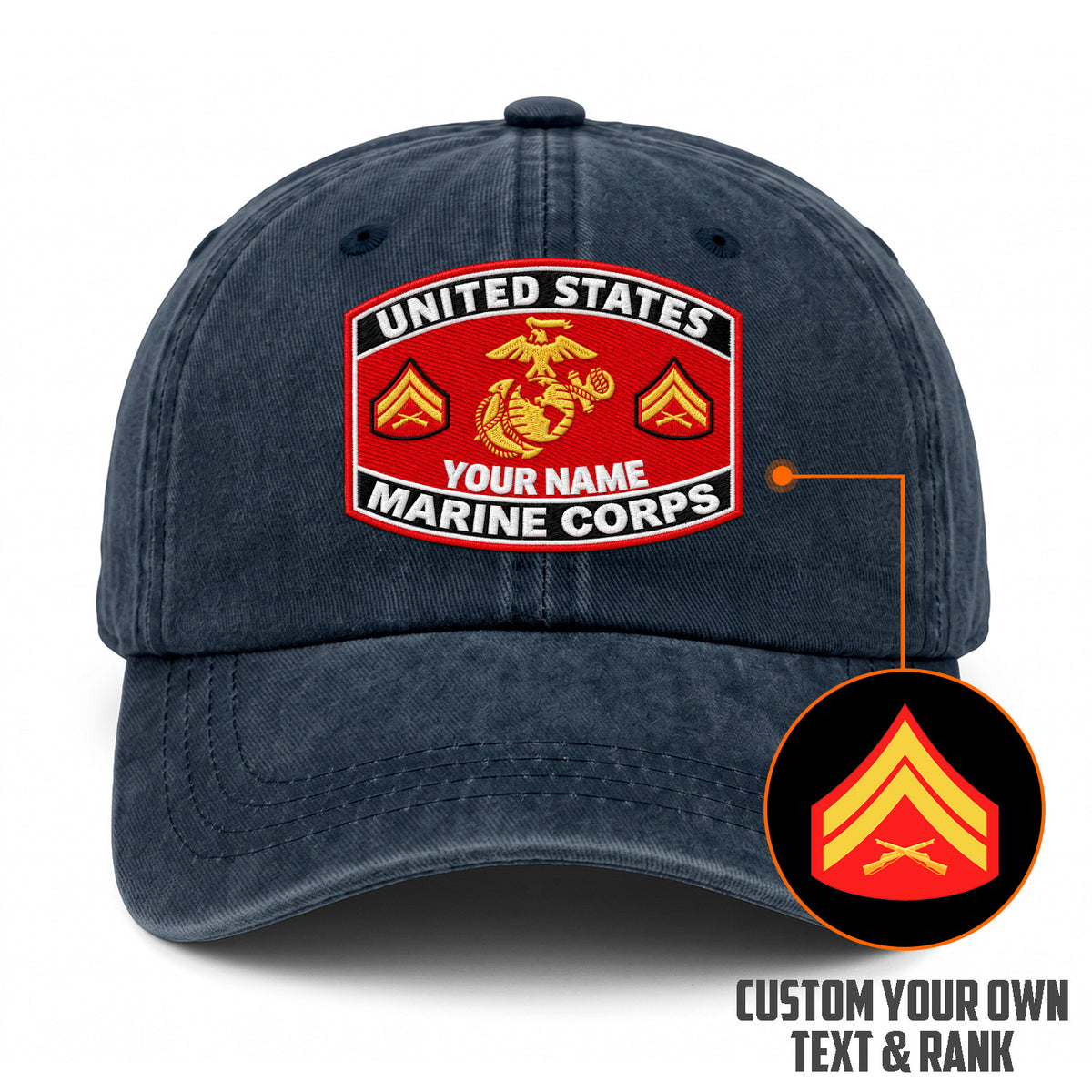 Personalized USMC Cotton Cap Custom Rank and Text