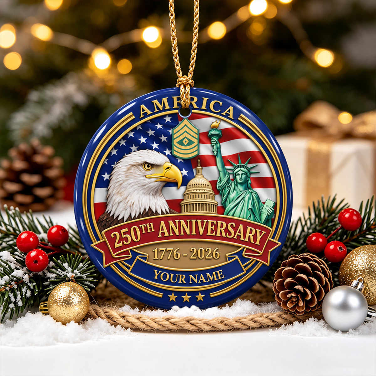 Personalized Navy Ceramic Ornament Custom Military Rank and Text Gift