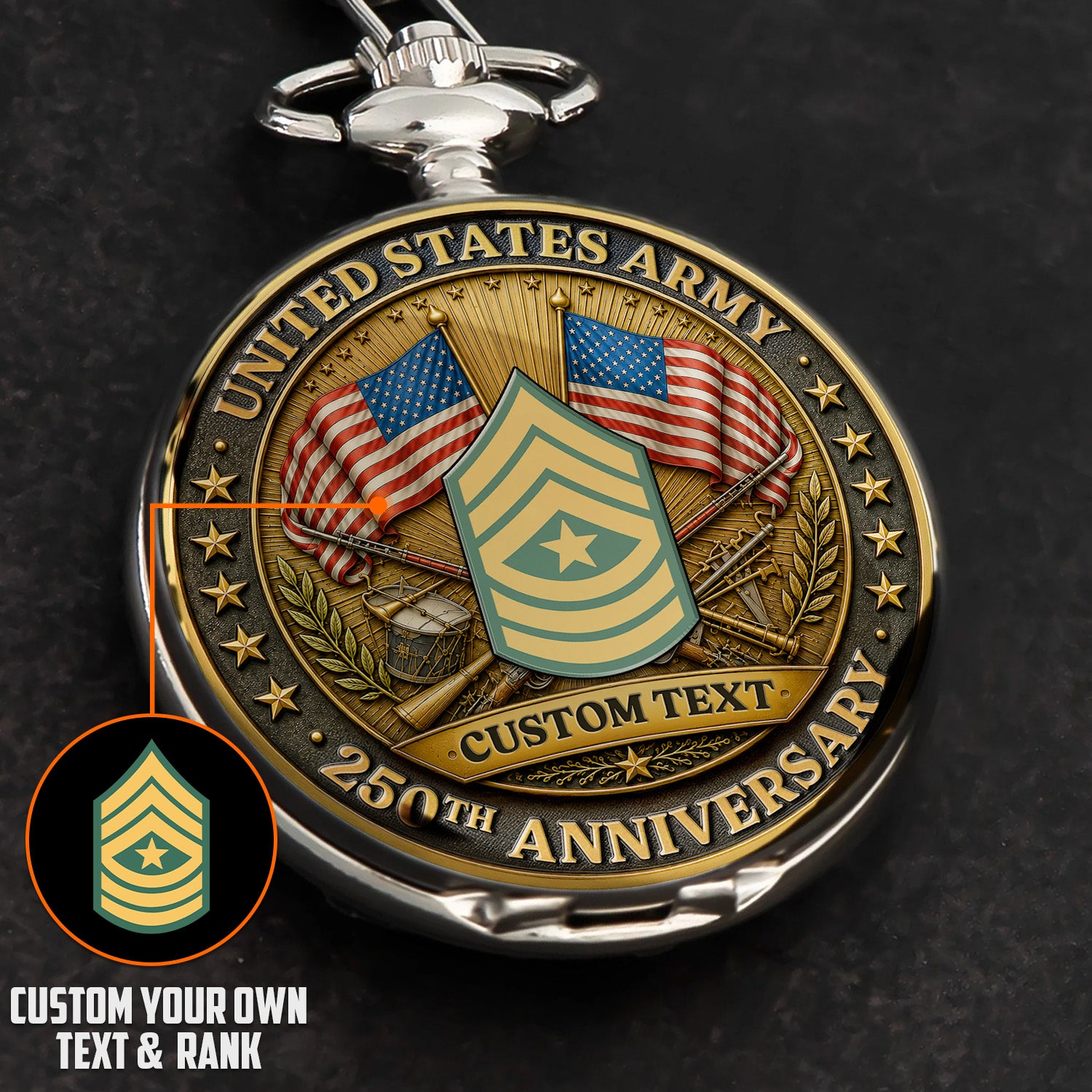 Army Rank Name Pocket Watch 250th Anniversary Collectible