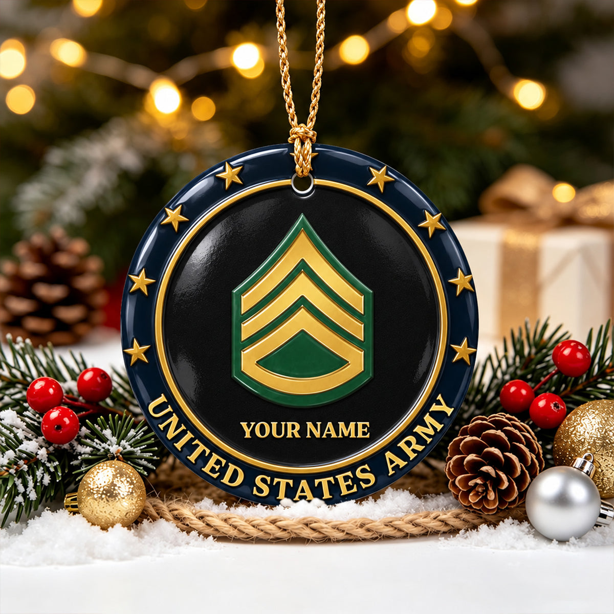 Custom Navy 3D Relief Ornament Personalized Rank and Custom Text