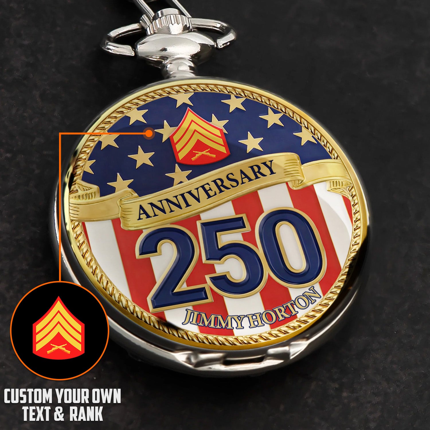 Marine Veteran Pocket Watch Personalized Name Rank