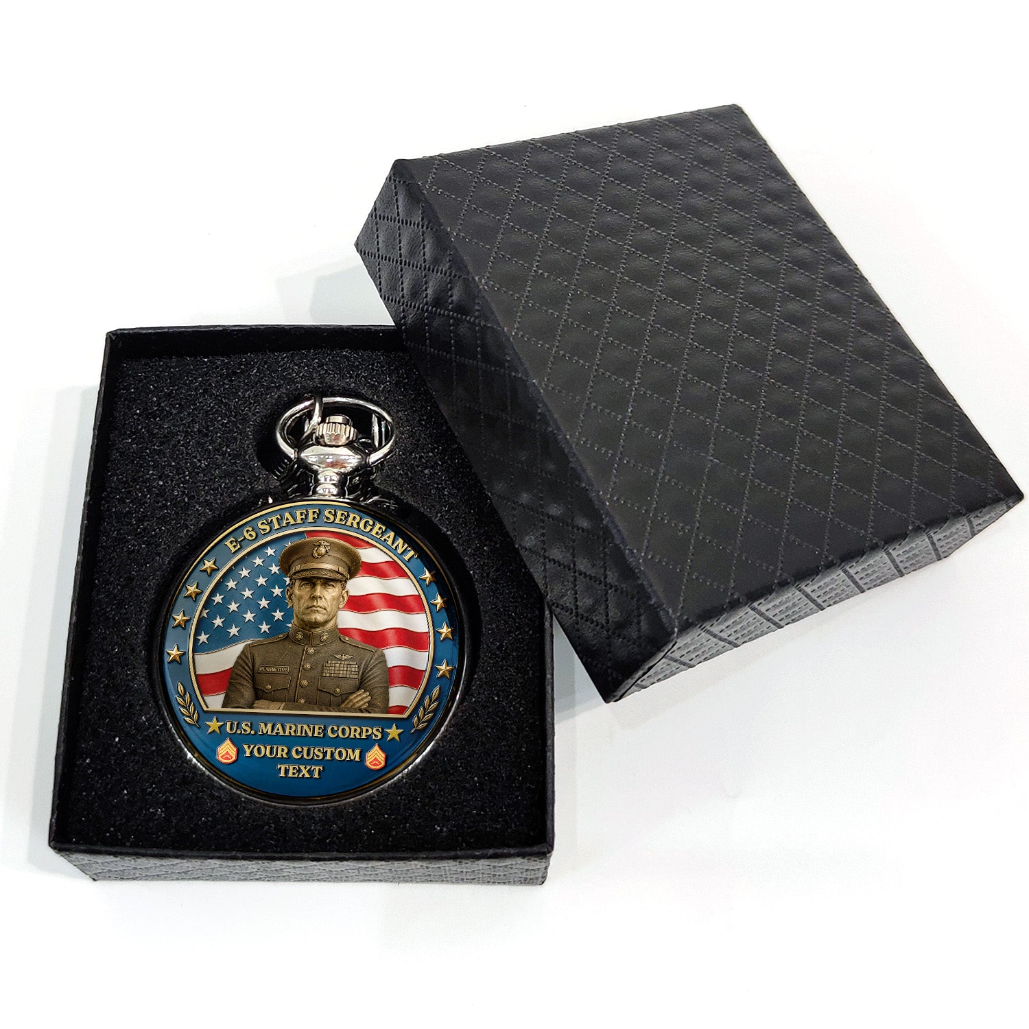 Custom USMC Rank Pocket Watch Military Veteran Gift