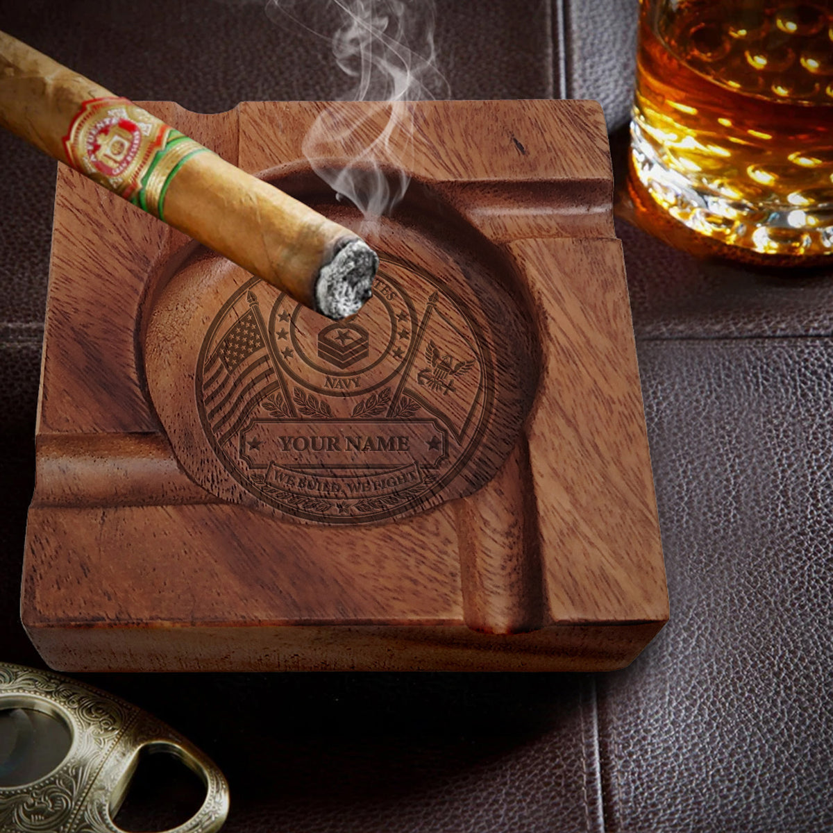 Custom Air Force Walnut Ashtray Personalized Veteran Rank and Text