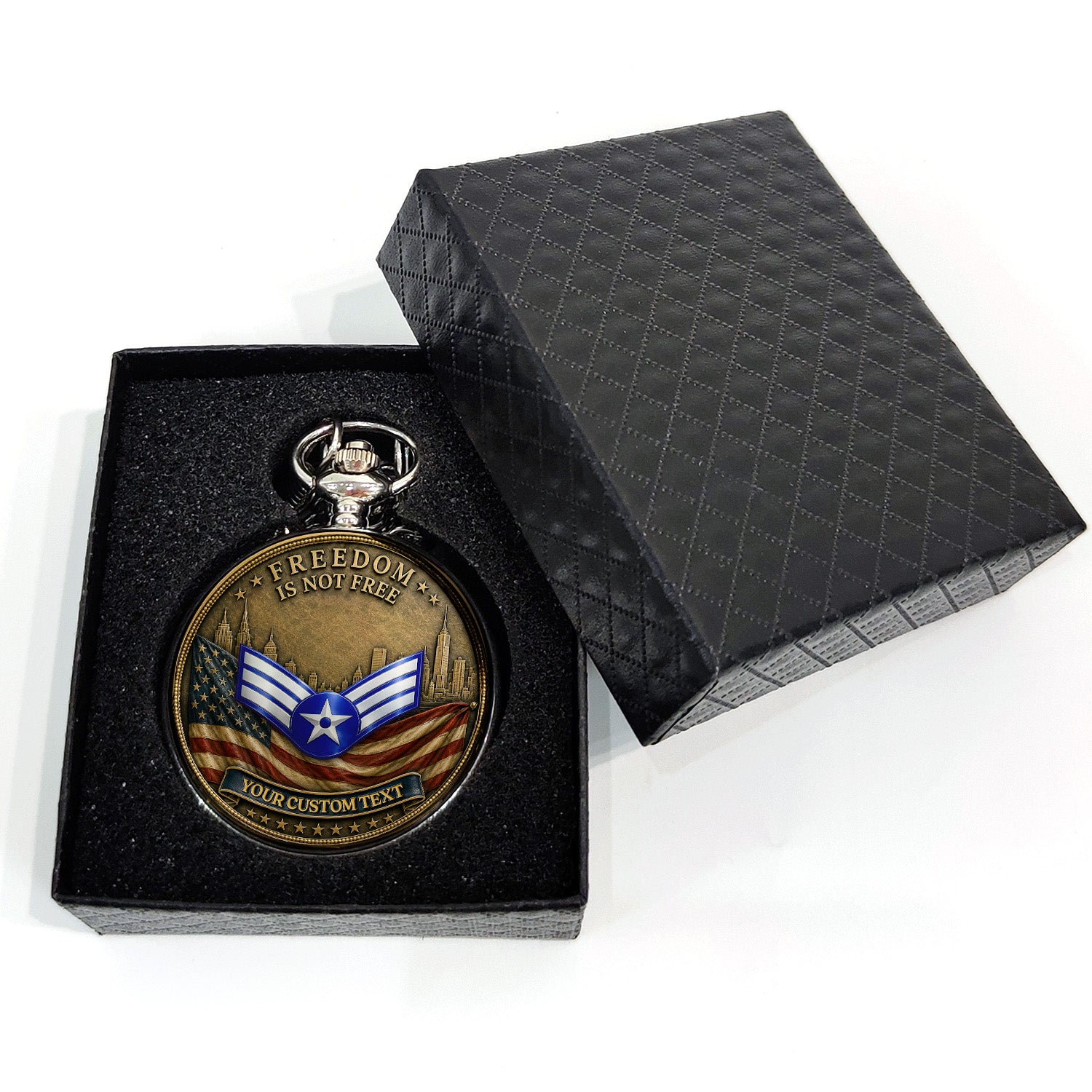 Personalized US Air Force 250th Anniversary Pocket Watch Custom Rank Gift