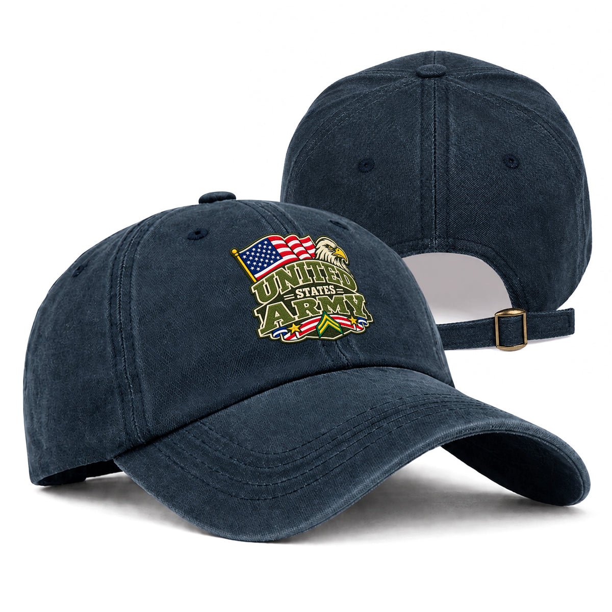 Personalized U.S. Army Embroidered Washed Cap Custom Rank and Text