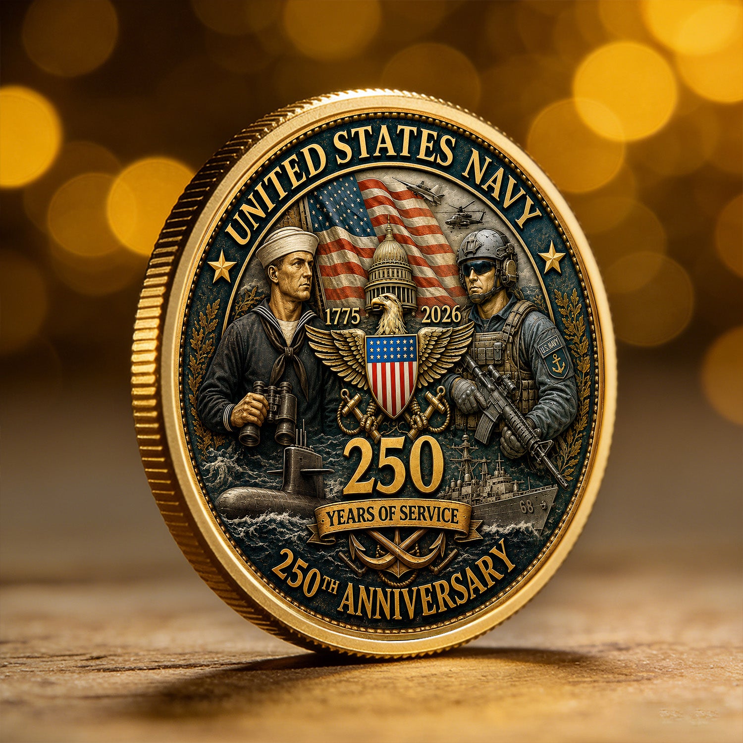 Personalized U.S. Navy 250th Anniversary Soldier Challenge Coin