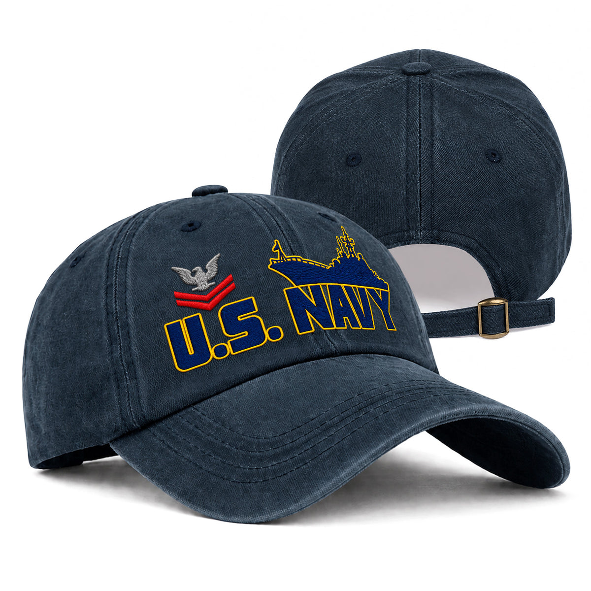 Personalized U.S. Navy Embroidered Washed Cap Custom Rank and Text