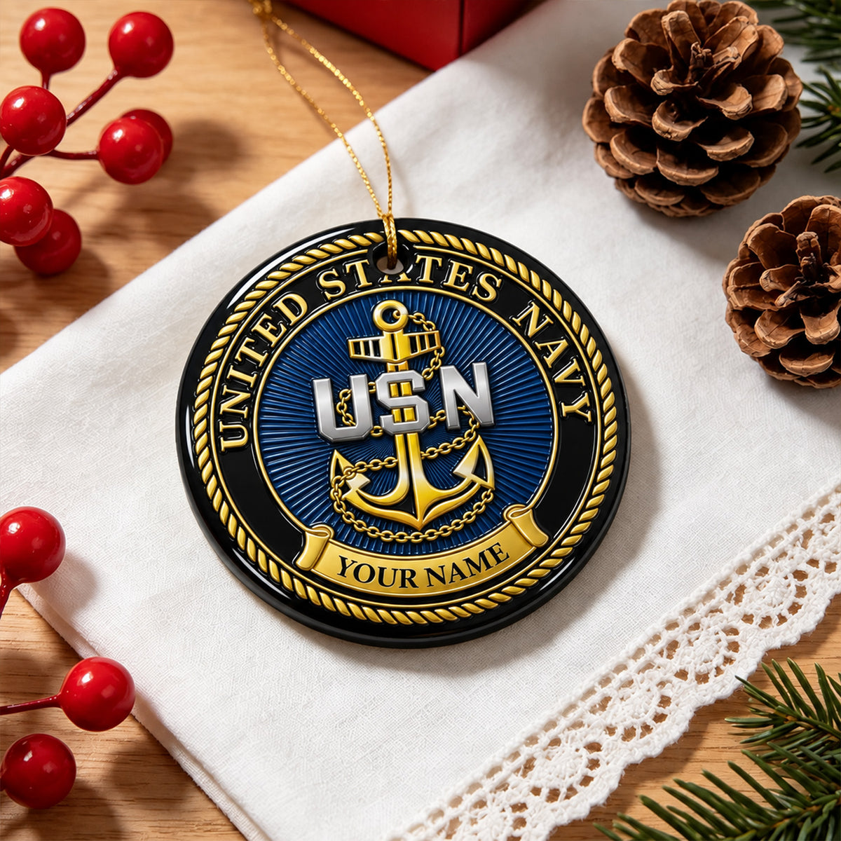 Personalized U.S. Army 3D Relief Ceramic Ornament Custom Rank and Text