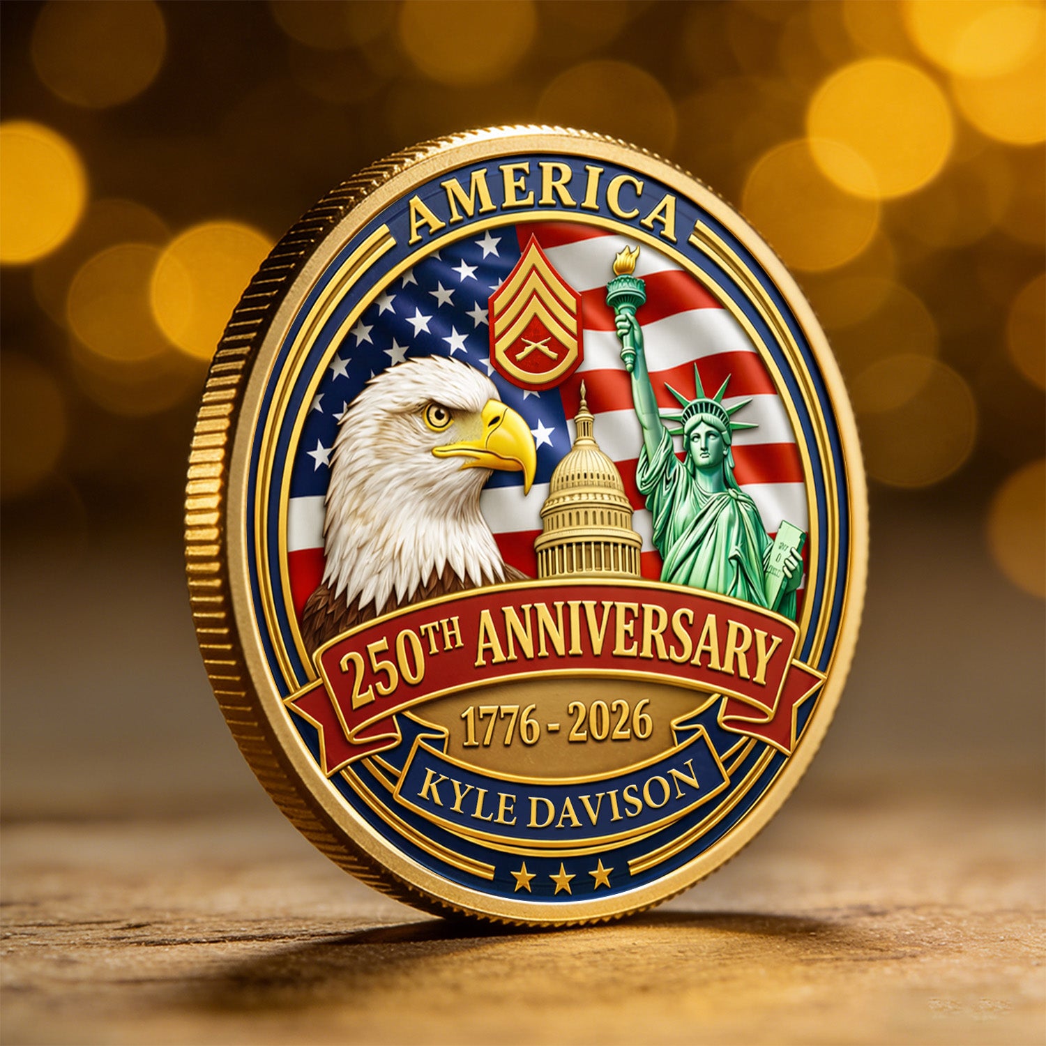 USA 250th Challenge Coin Custom Rank Name USMC