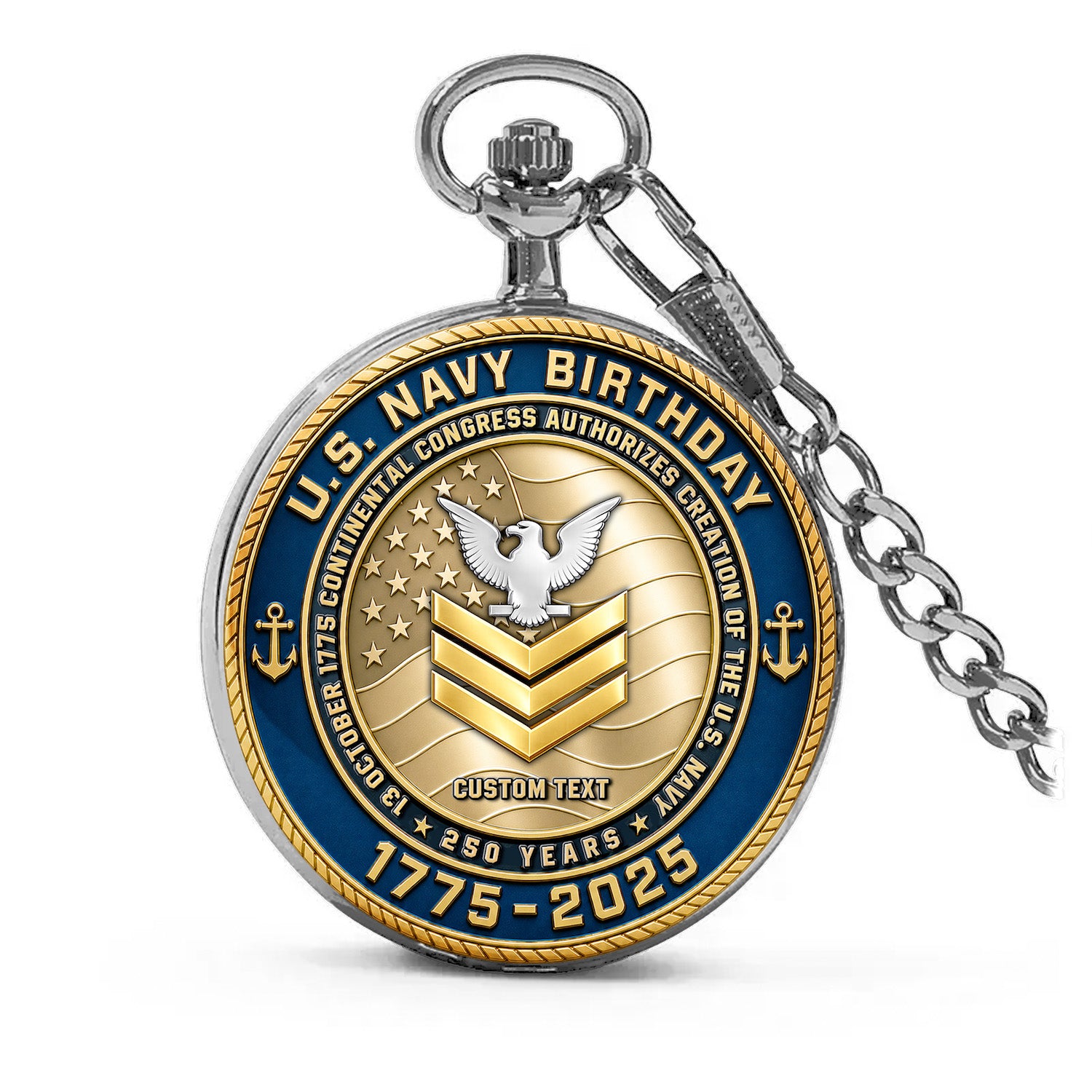 Personalized US Navy Military Pocket Watch 250 Years Gift