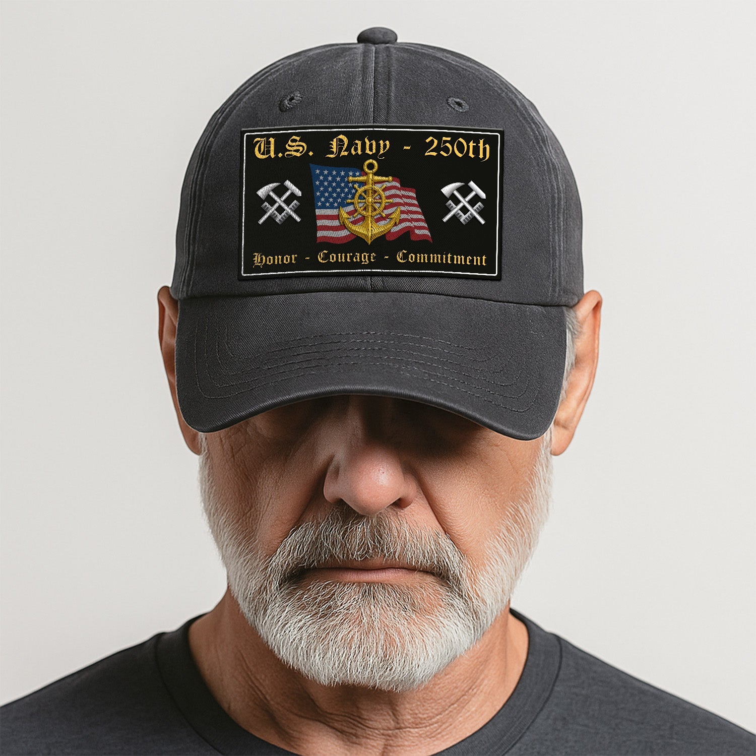 Custom Ranks US Navy Premium Washed Denim Cap DC018