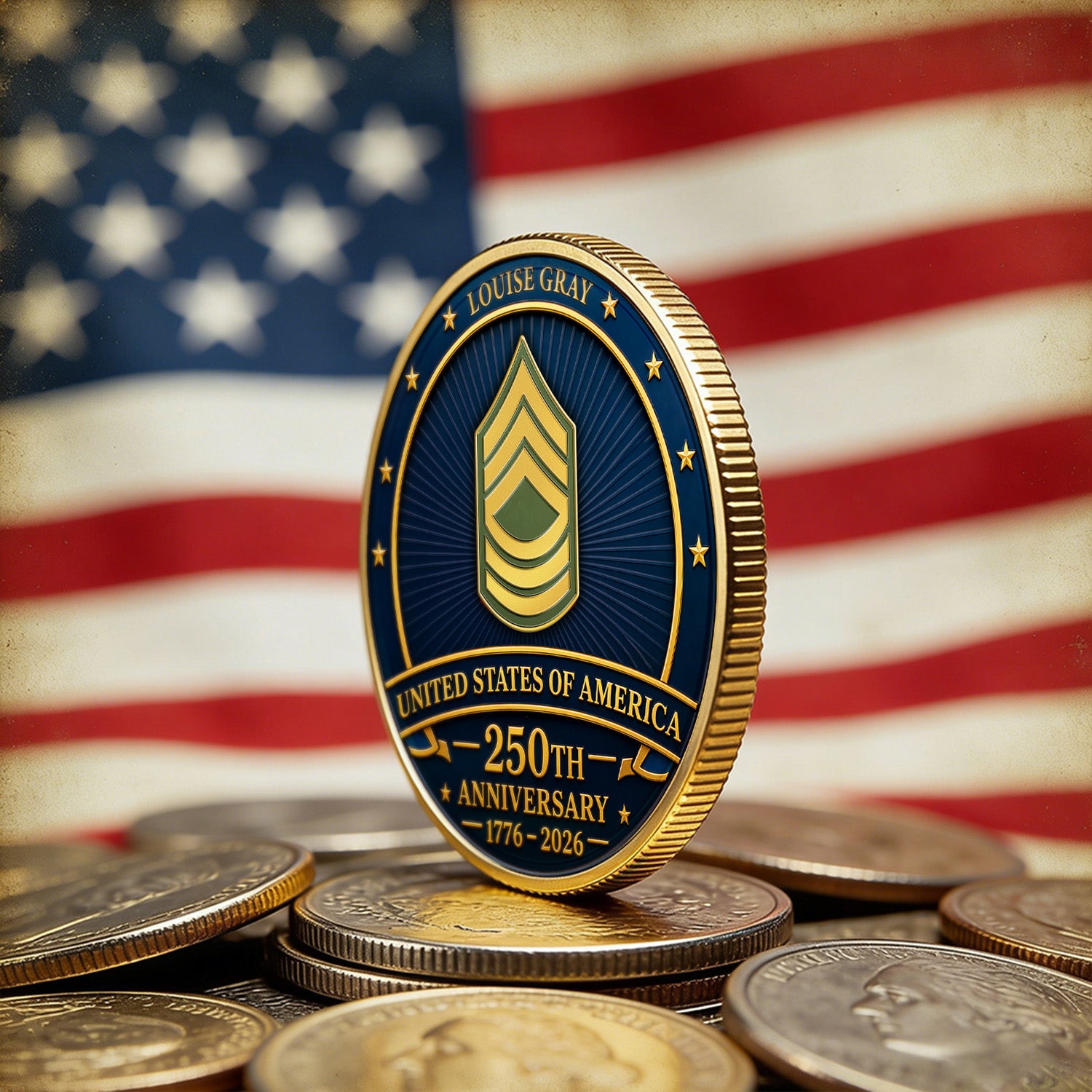 USA 250th Army Challenge Coin Custom Rank Name