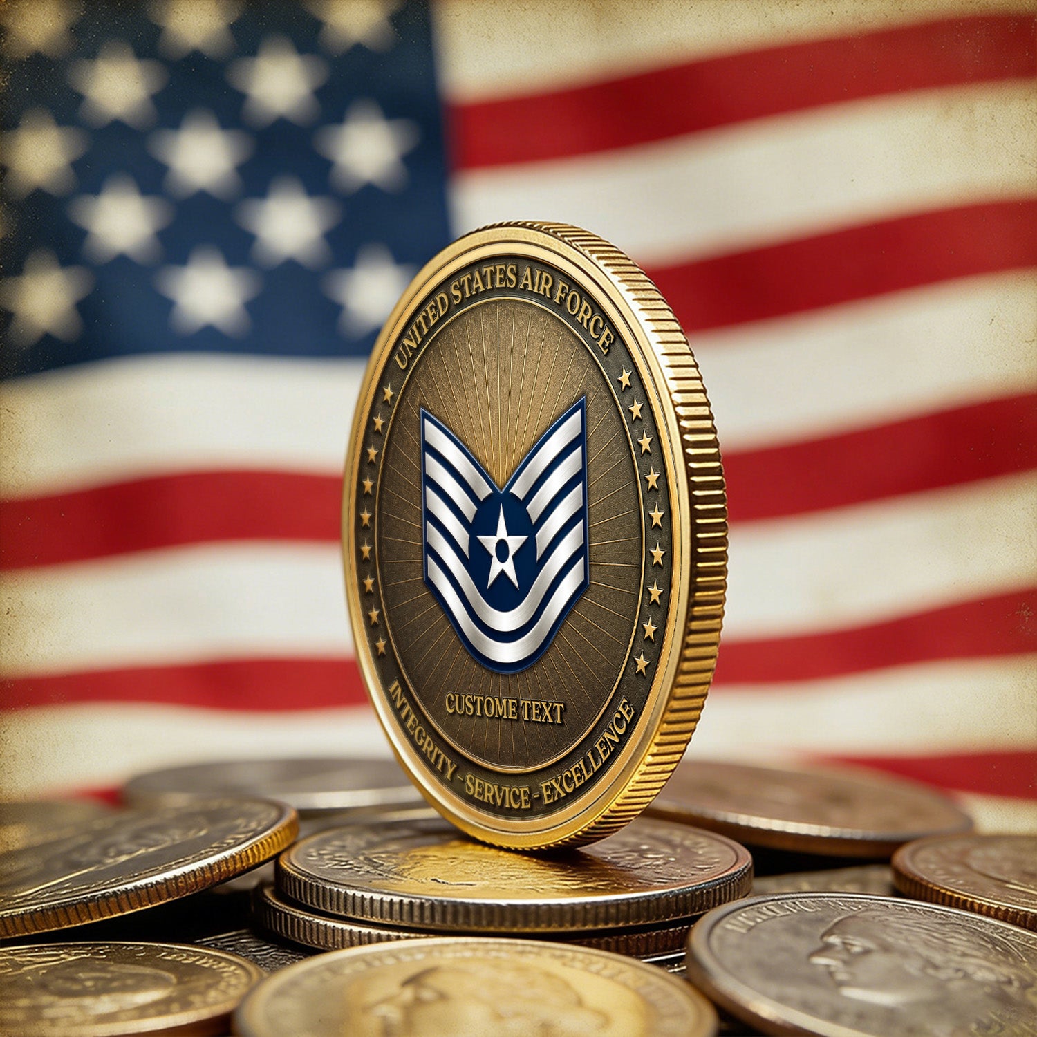 USAF Custom Text Rank 250th USA 3D Challenge Coin Gift