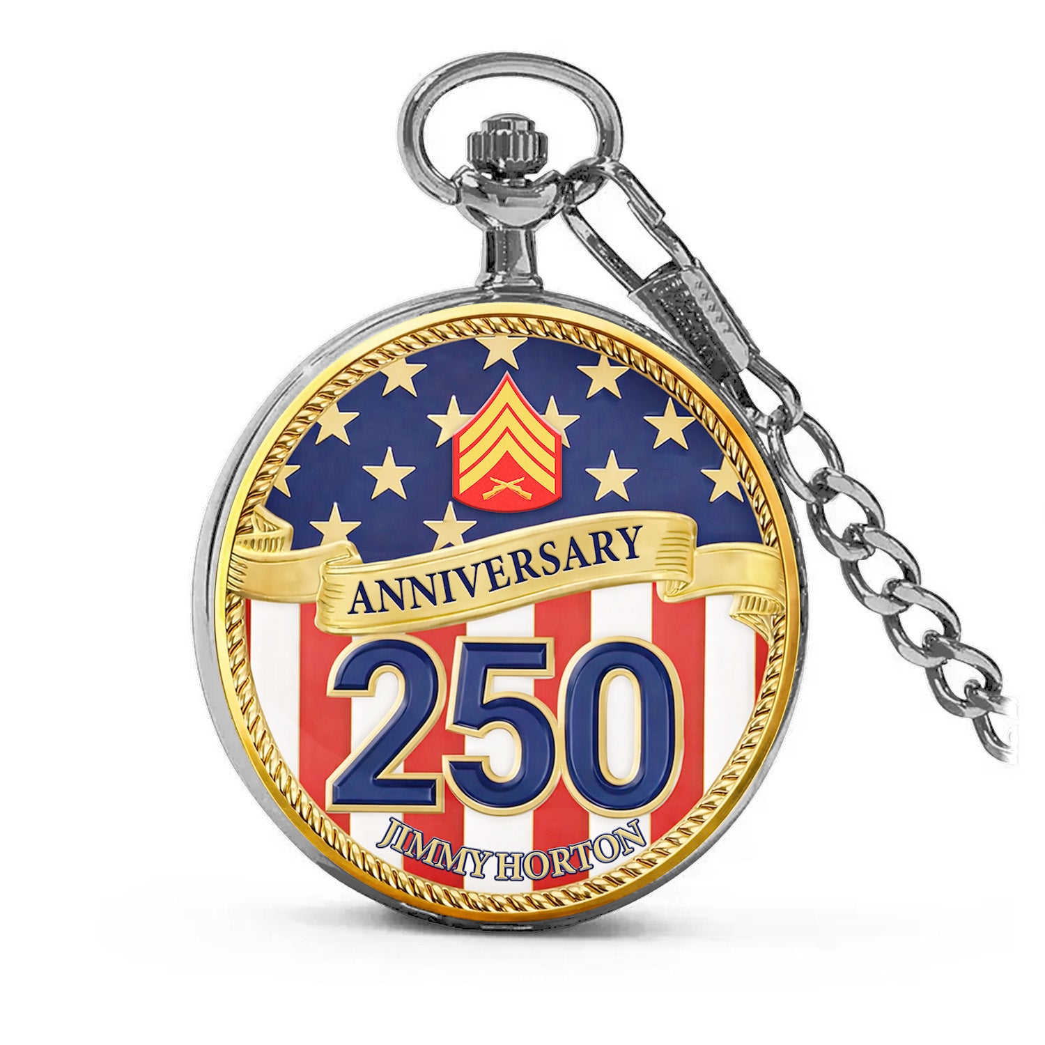Marine Veteran Pocket Watch Personalized Name Rank