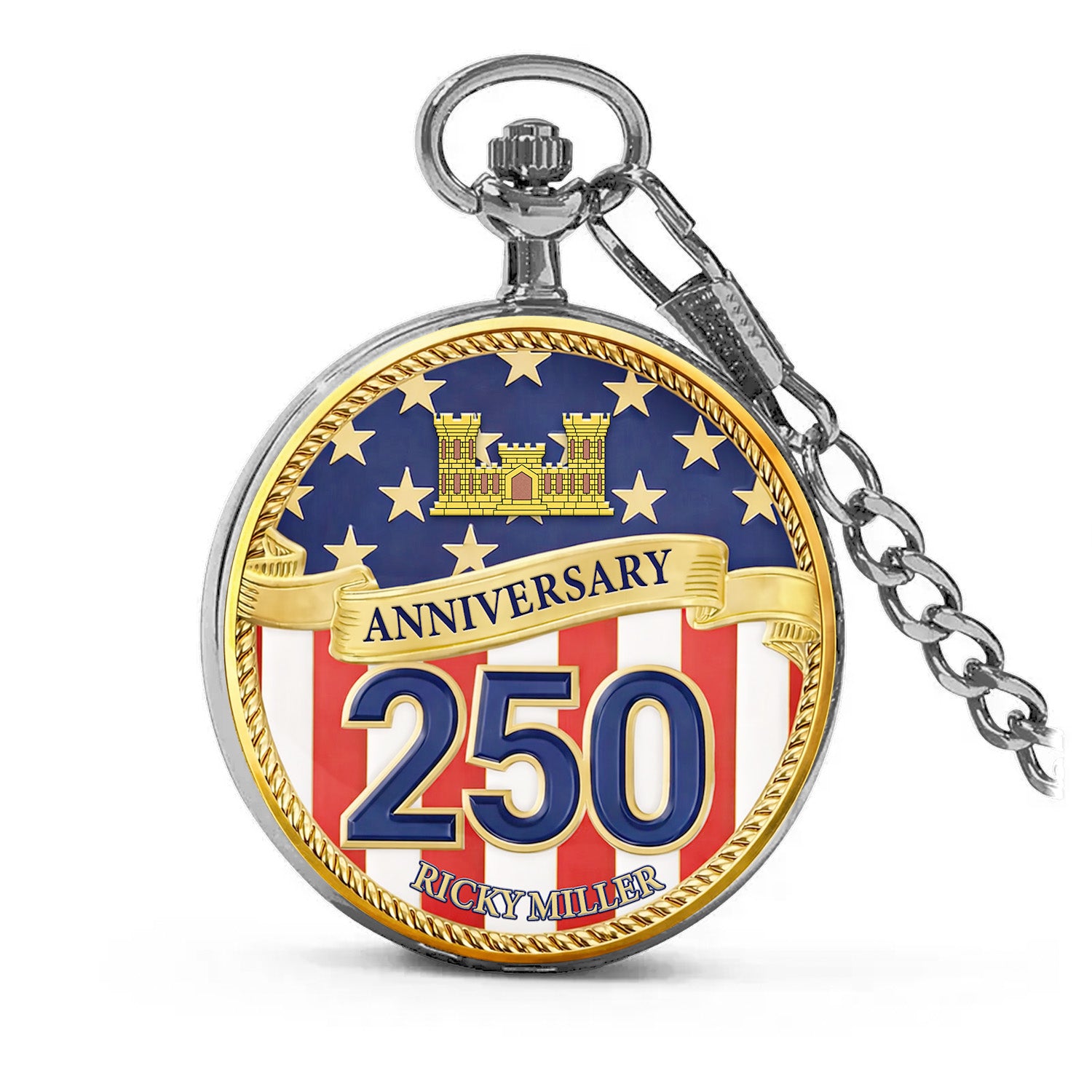 Army Veteran Pocket Watch Custom Rank Name Gift for Him