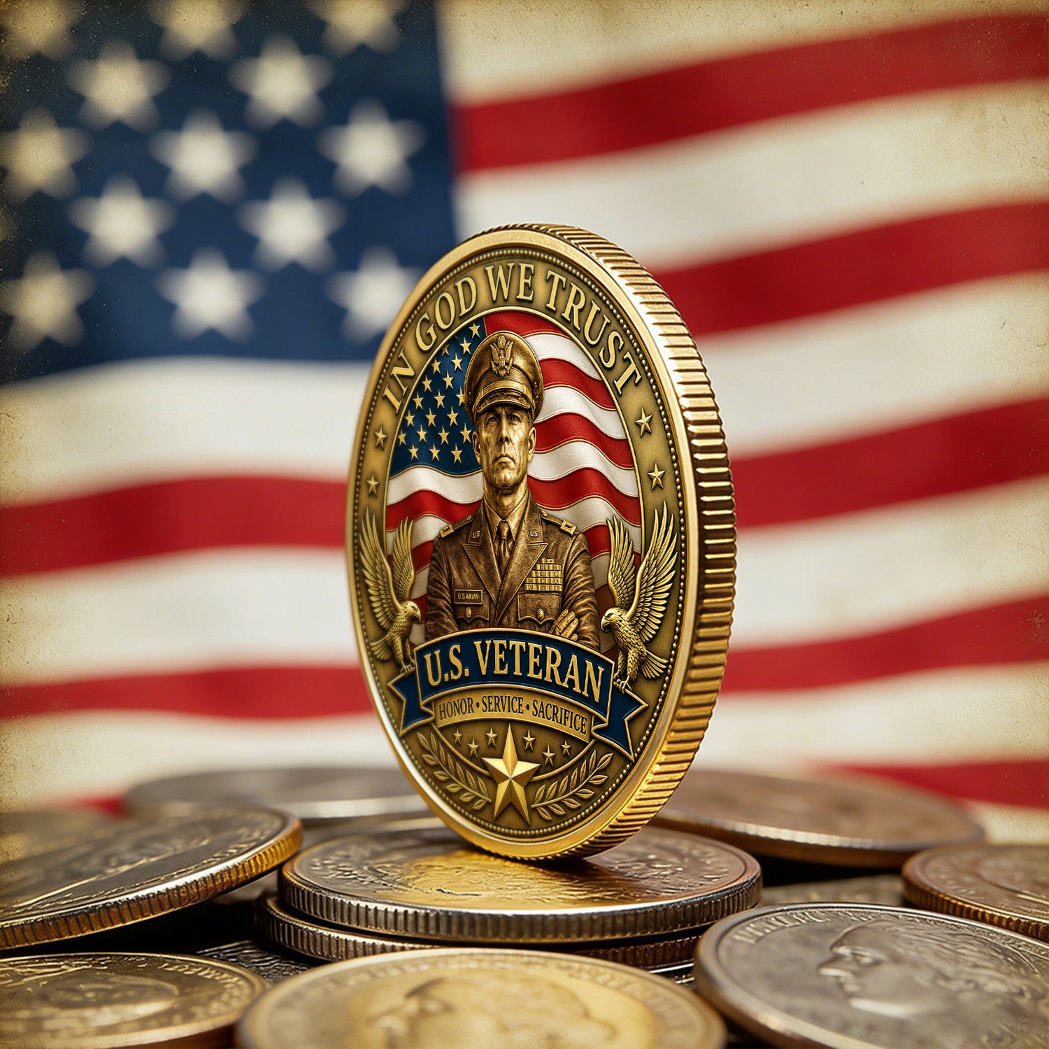 Army Veteran Custom Photo Rank Name 3D Challenge Coin Gift