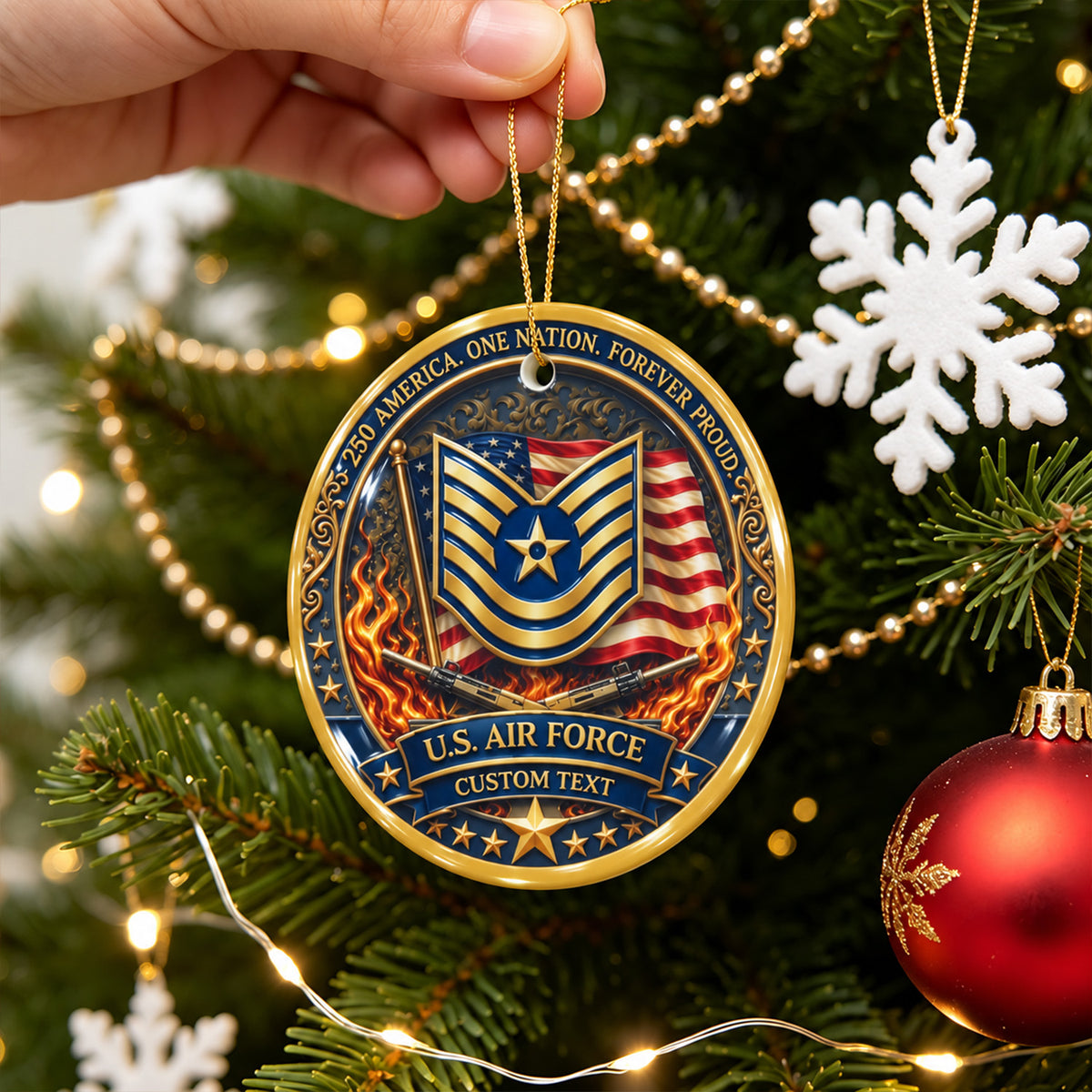 Personalized U.S. Navy Ornament Custom Rank and Military Text