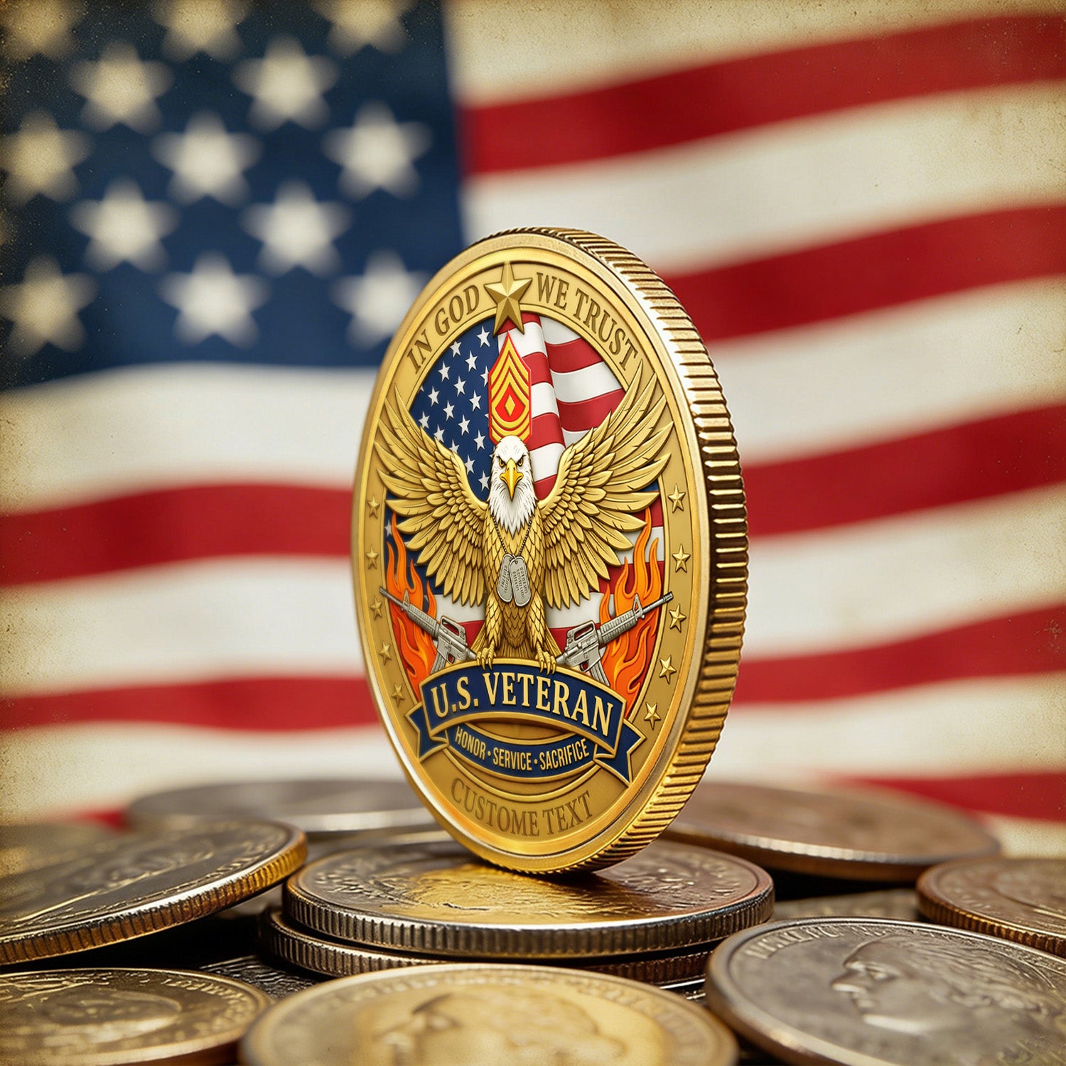 Personalized U.S. MARlNES Veteran Eagle Challenge Coin