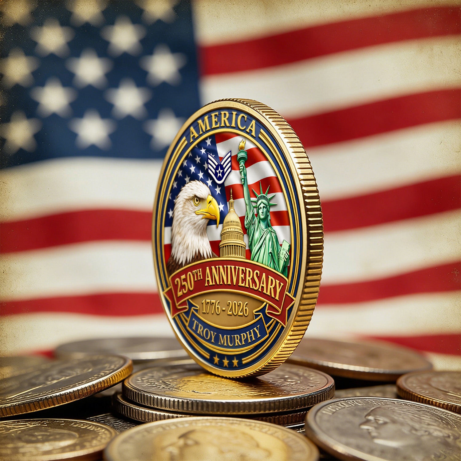 USA 250th Challenge Coin Custom Rank Name USAF