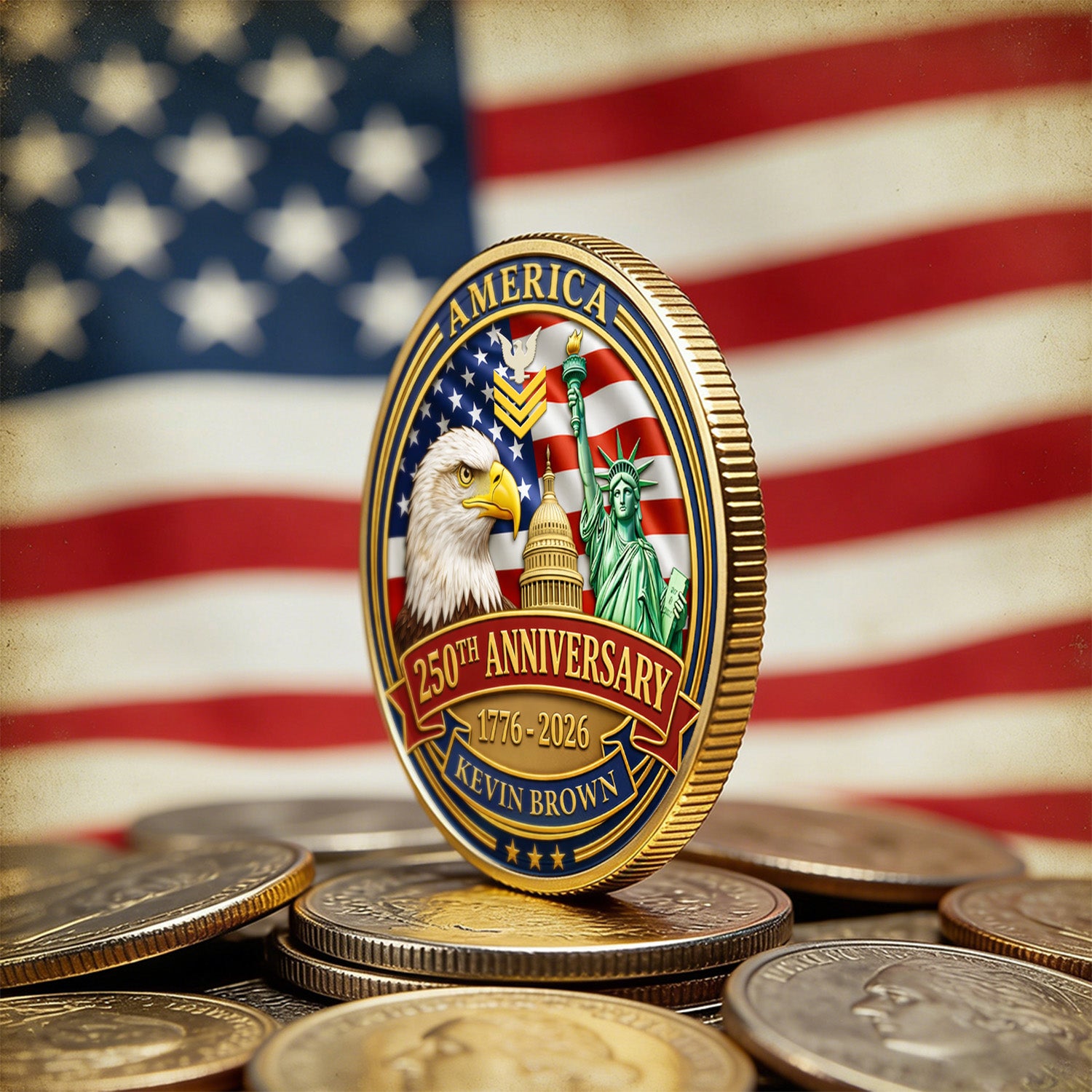 USA 250th Challenge Coin Custom Rank Name US Navy