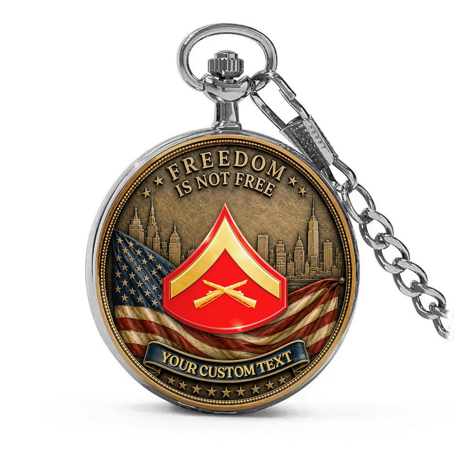 Personalized USMC 250th Anniversary Pocket Watch Custom Rank Gift