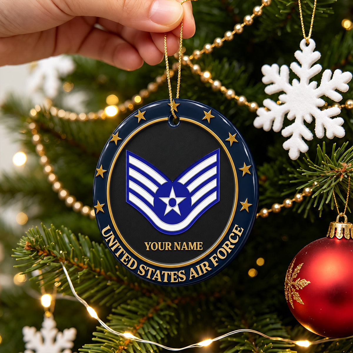 U.S. Army 3D Ceramic Ornament Custom Rank Text Military Keepsake