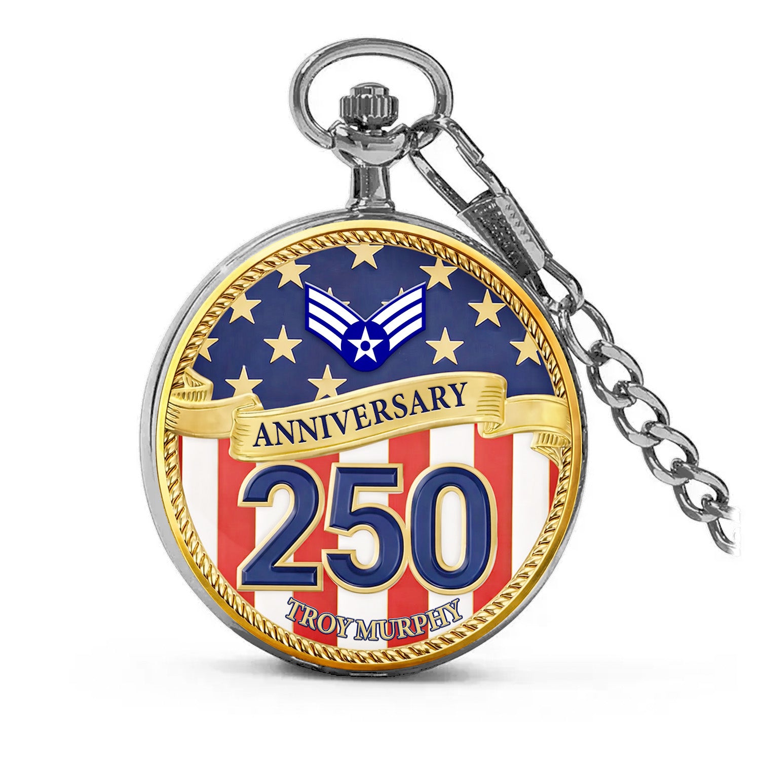 Air Force Veteran Pocket Watch Personalized Name Rank