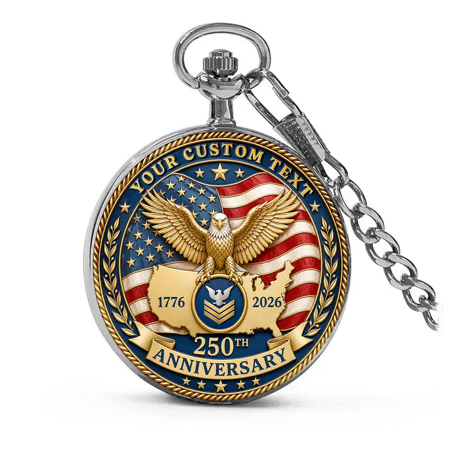 Personalized US Navy Veteran Pocket Watch Custom Name Rank Gift