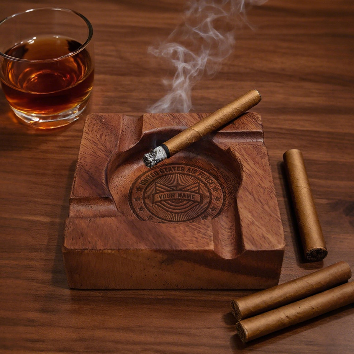 Personalized U.S. Air Force Cigar Ashtray Custom Rank Text Gift