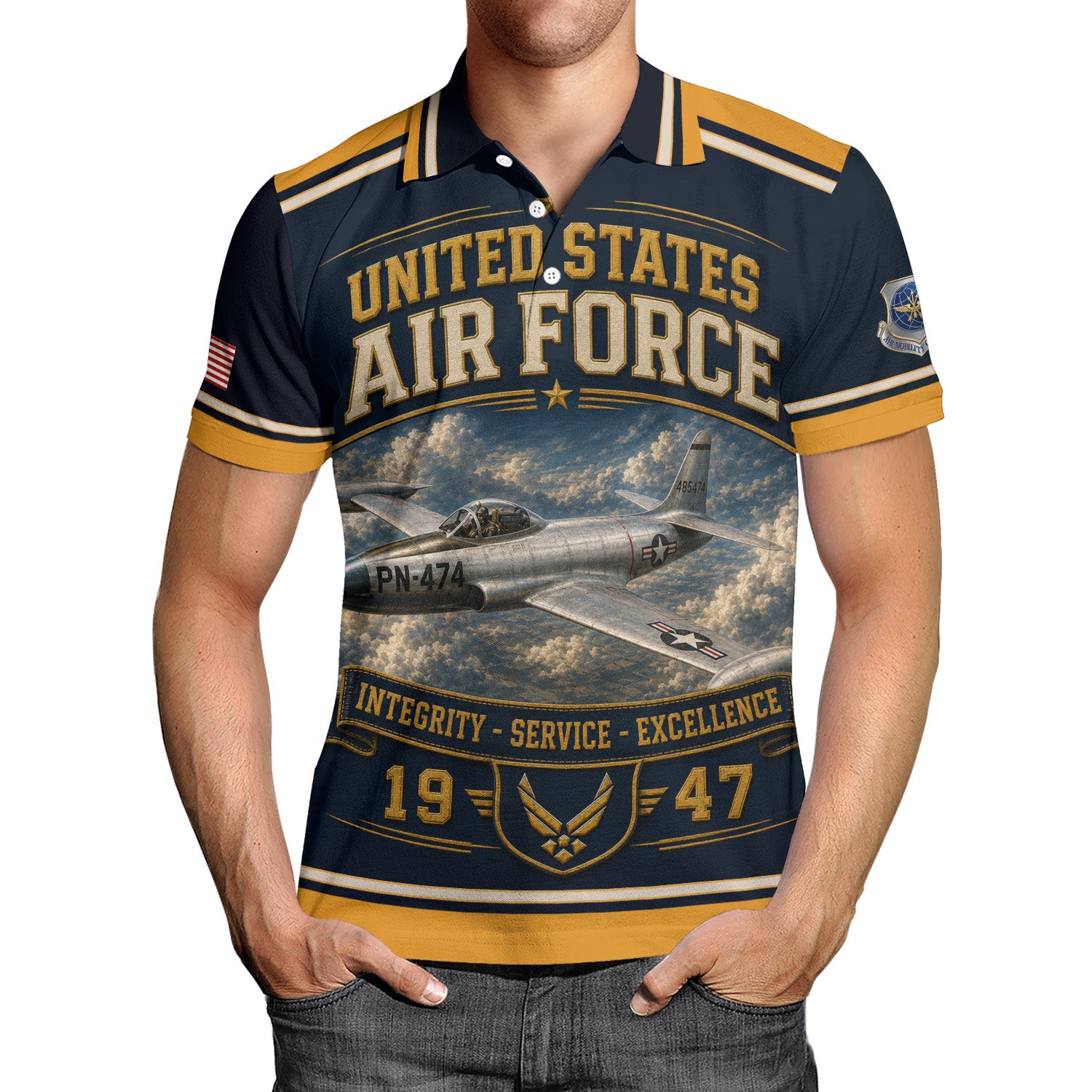 Custom USAF Name Rank 3D Polo Shirt for Veterans