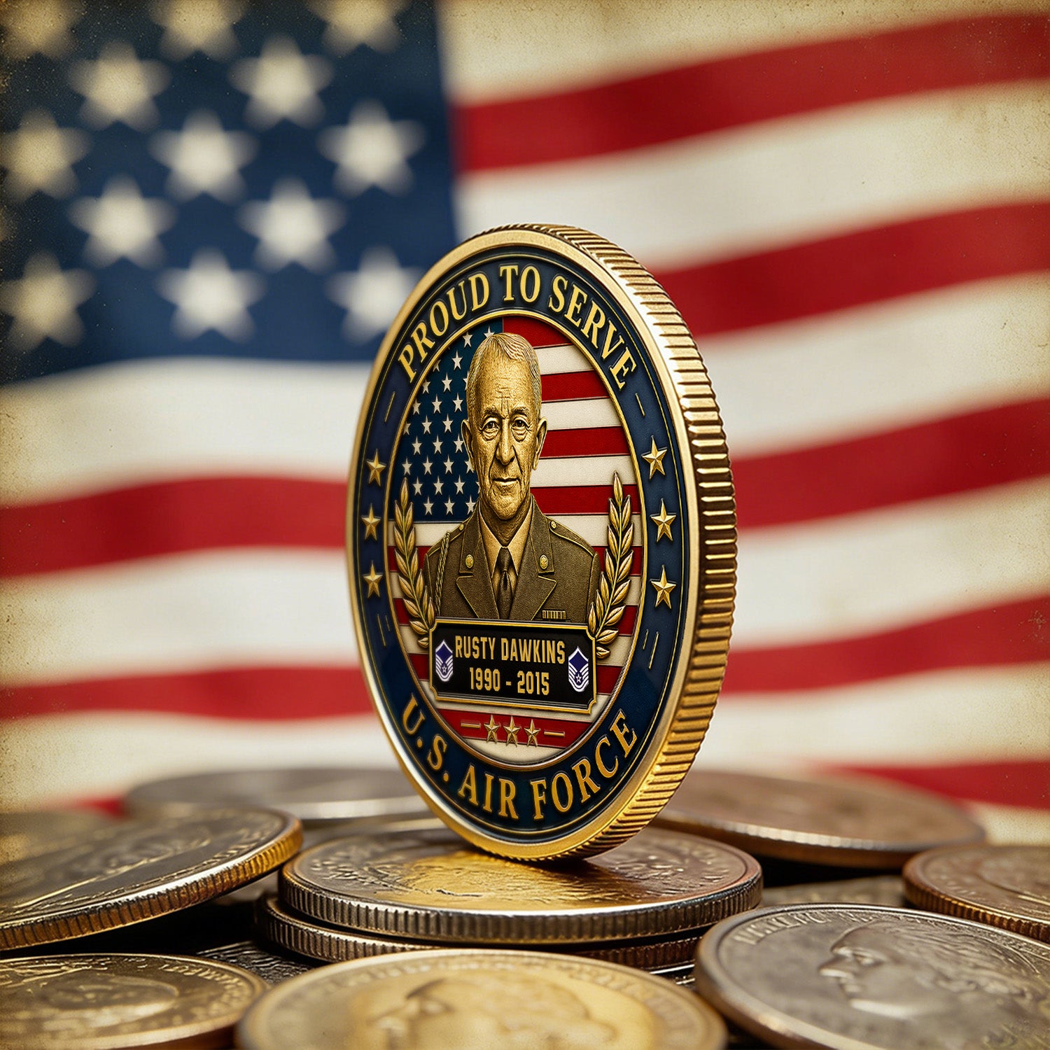 Personalized USAF Coin Custom Photo Rank Name Gift
