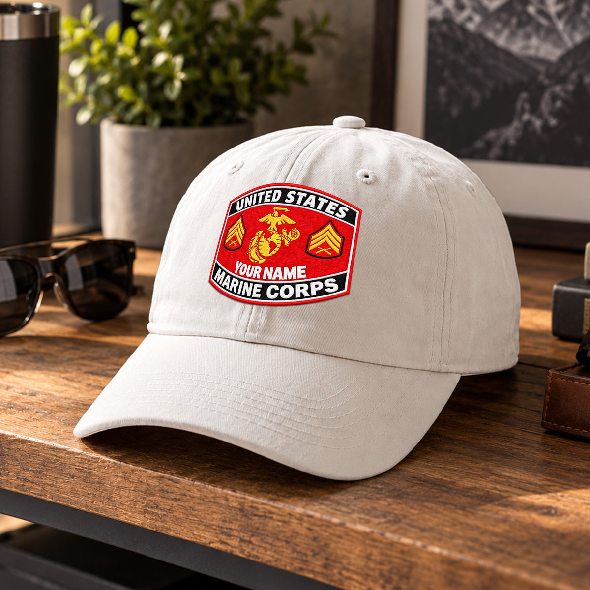 Personalized USMC Cotton Cap Custom Rank and Text