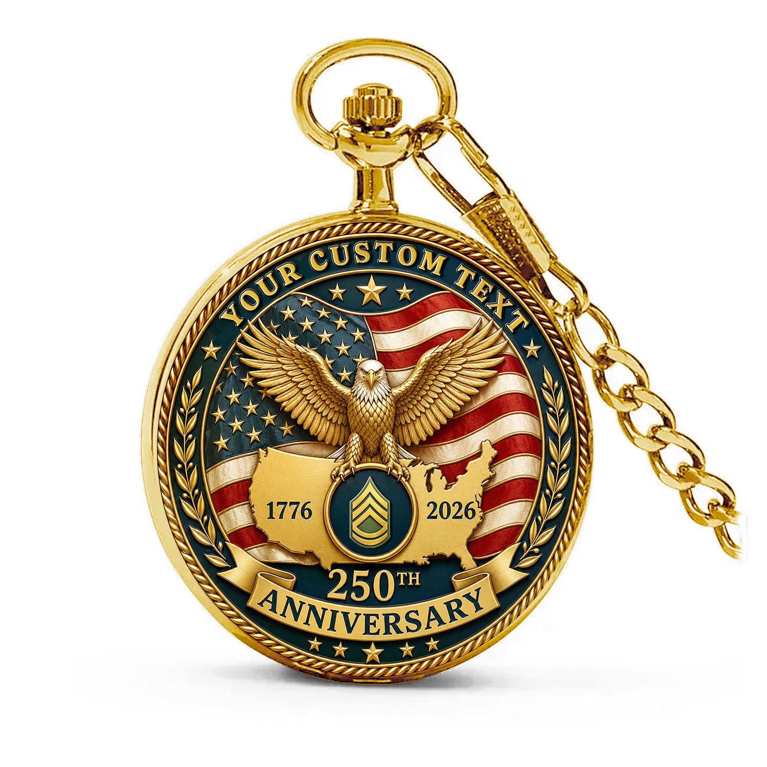 Army Rank Name Custom Pocket Watch USA 250th Anniversary