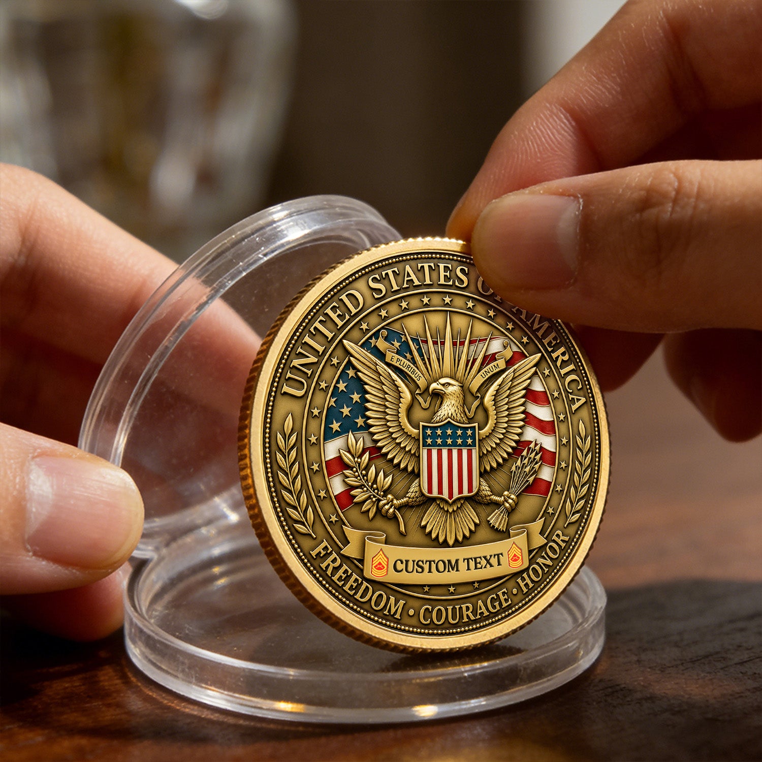 USMC Veteran Custom Rank Text 3D Challenge Coin Gift