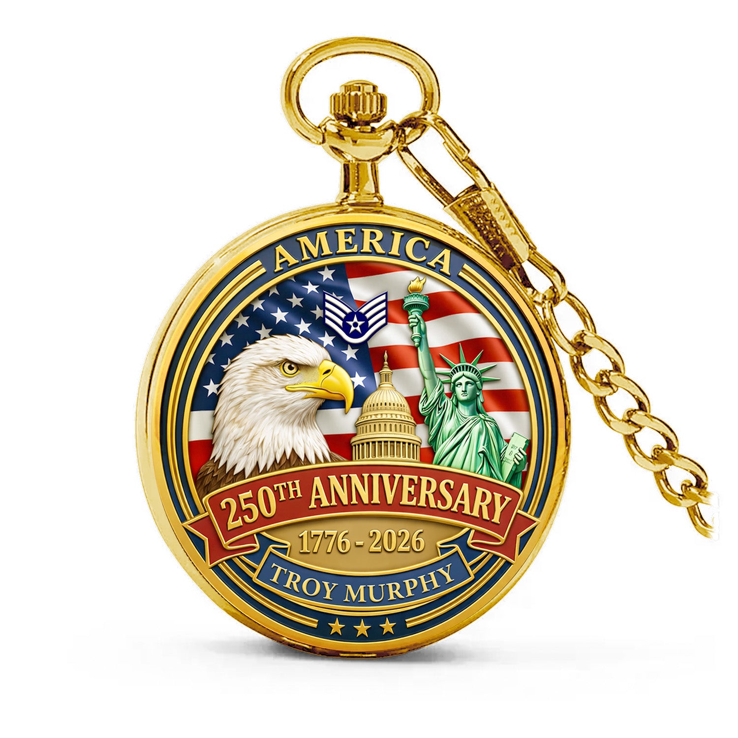 US Air Force Pocket Watch Custom Text Military Gift