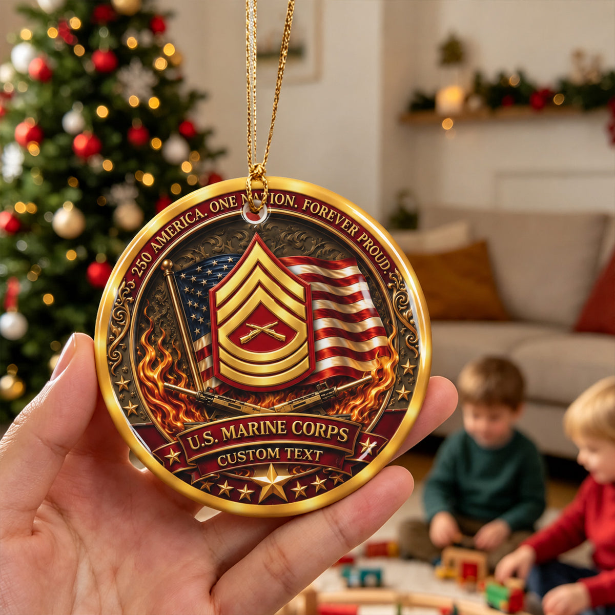 U.S. Air Force Ceramic Ornament Personalized Rank Text Veteran Gift