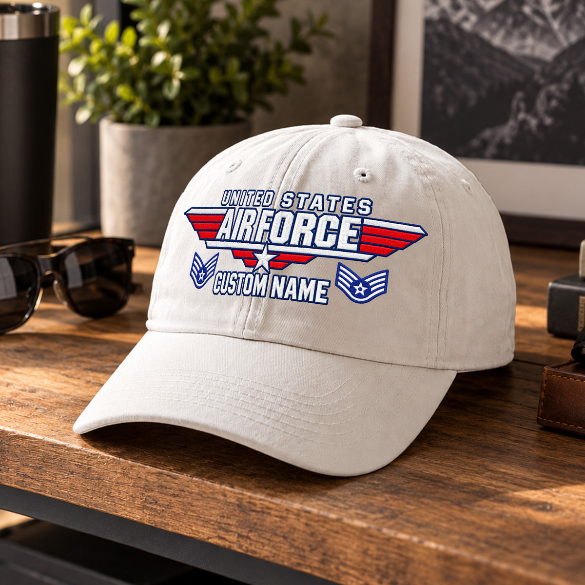 Personalized U.S. Air Force Embroidered Washed Cap Custom Rank and Text