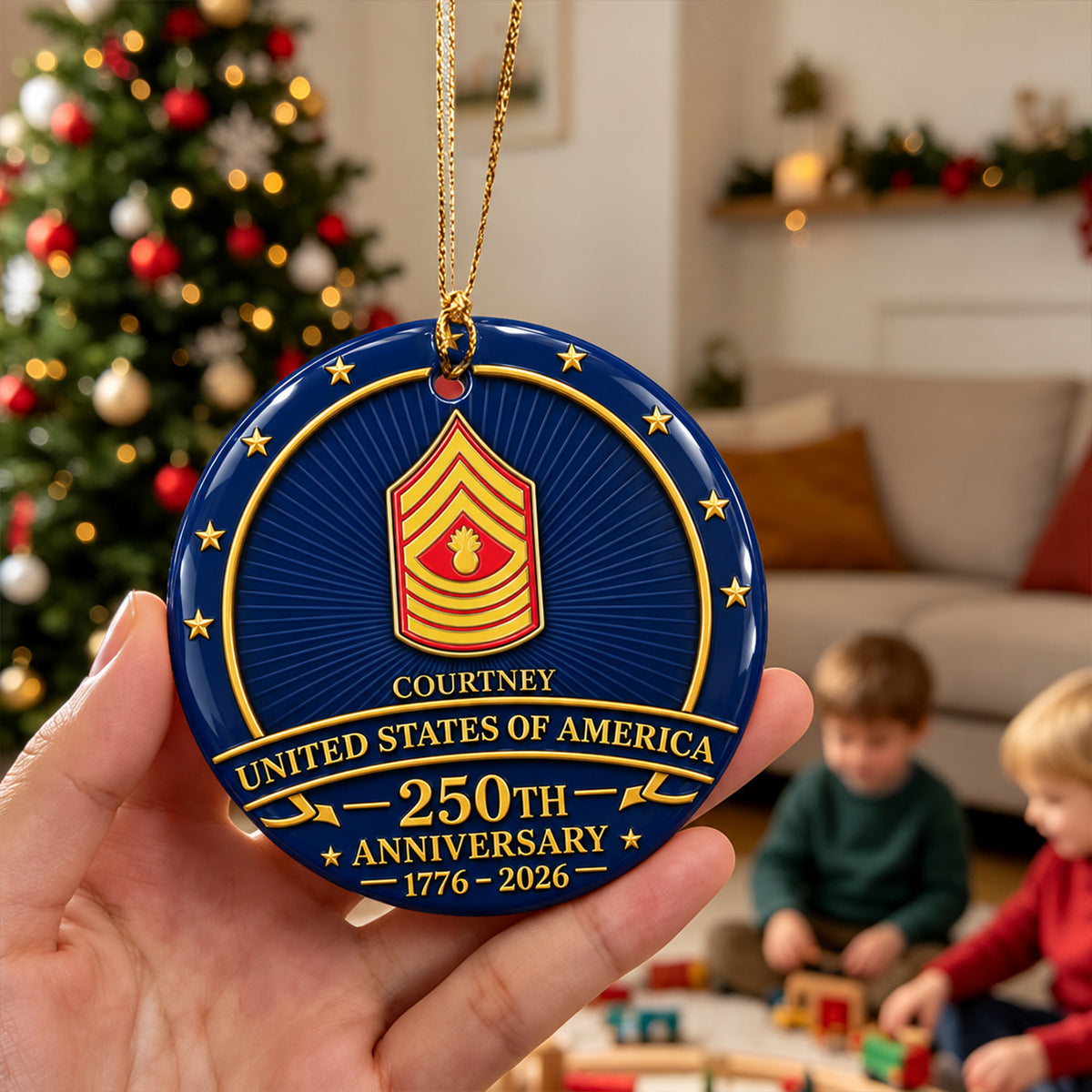 U.S. Navy Ceramic Ornament Personalized Rank Text Veteran Gift
