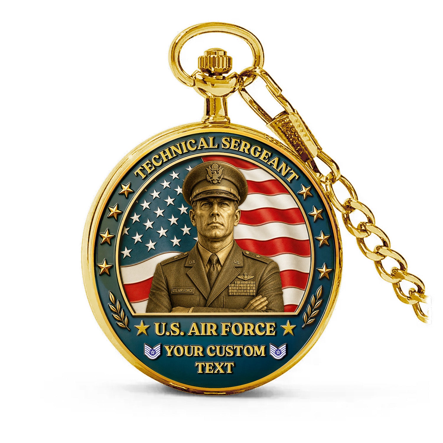 Custom US Air Force Rank Pocket Watch Military Gift