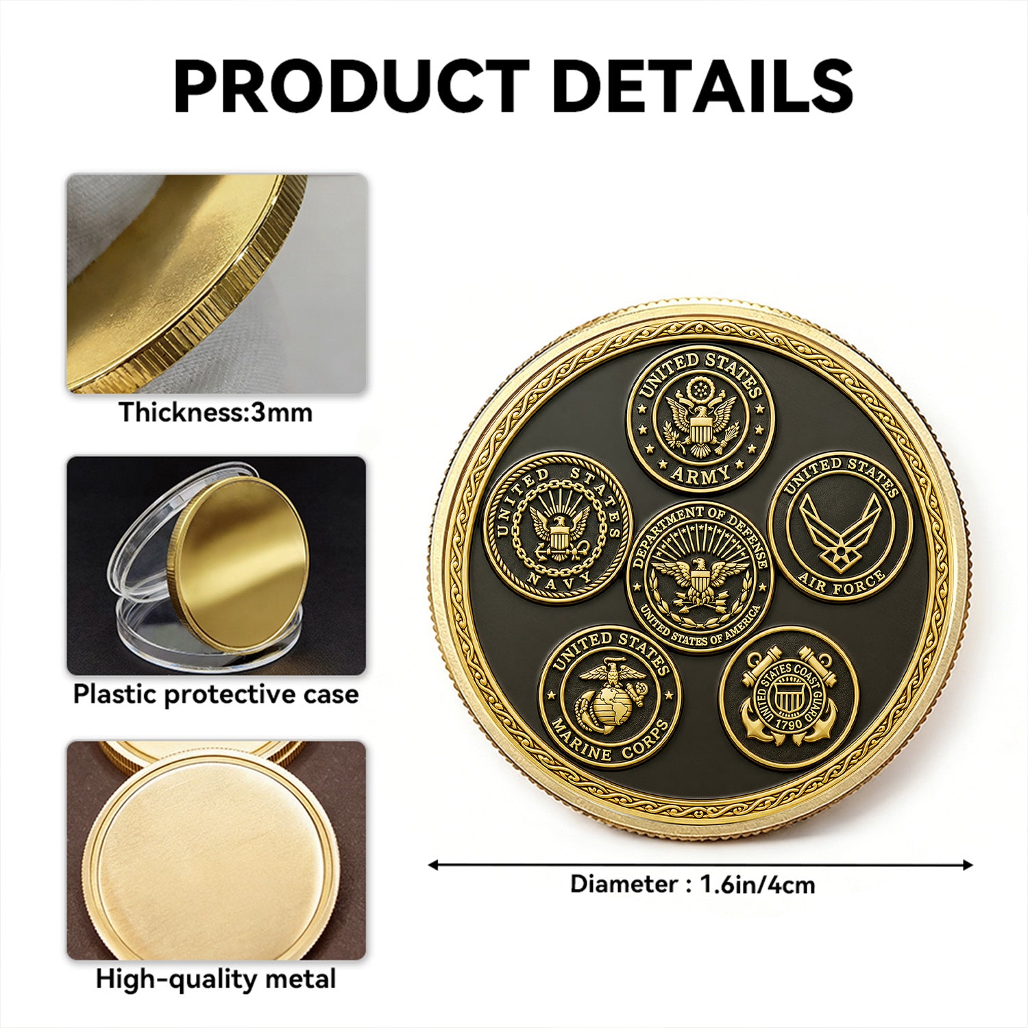 Personalized Navy Service Rank 3D Challenge Coin Keepsake