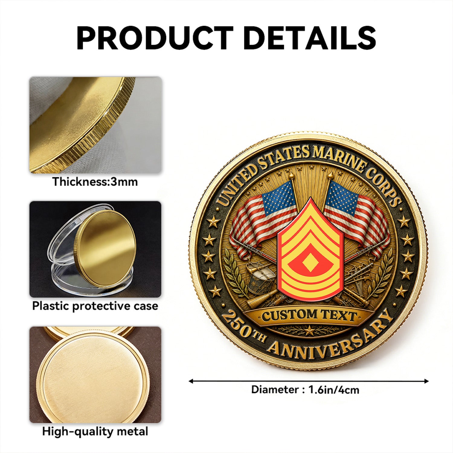 Personalized U.S. MARlNES 250th Anniversary Soldier Challenge Coin