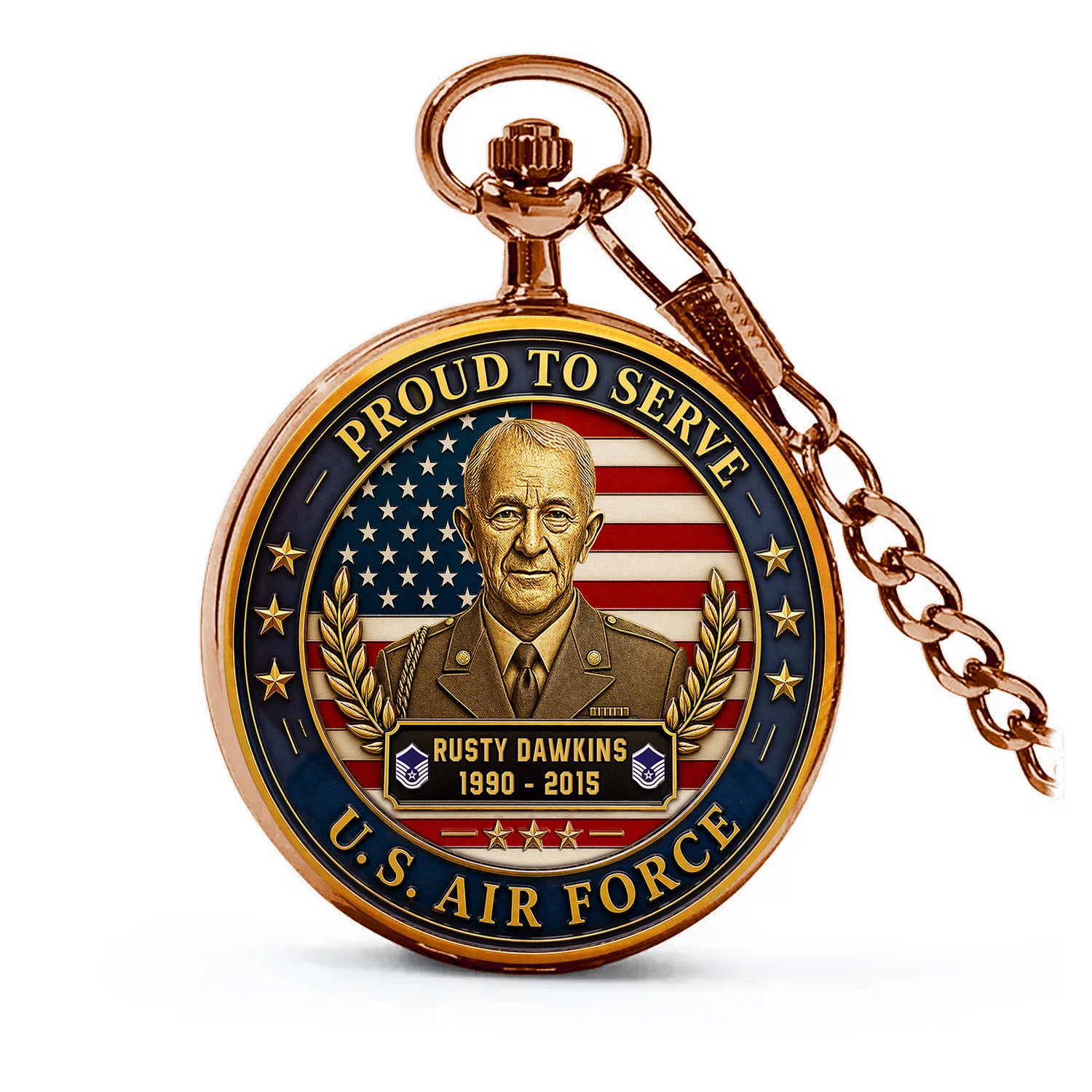 Custom Air Force Rank Name Pocket Watch Retirement Gift