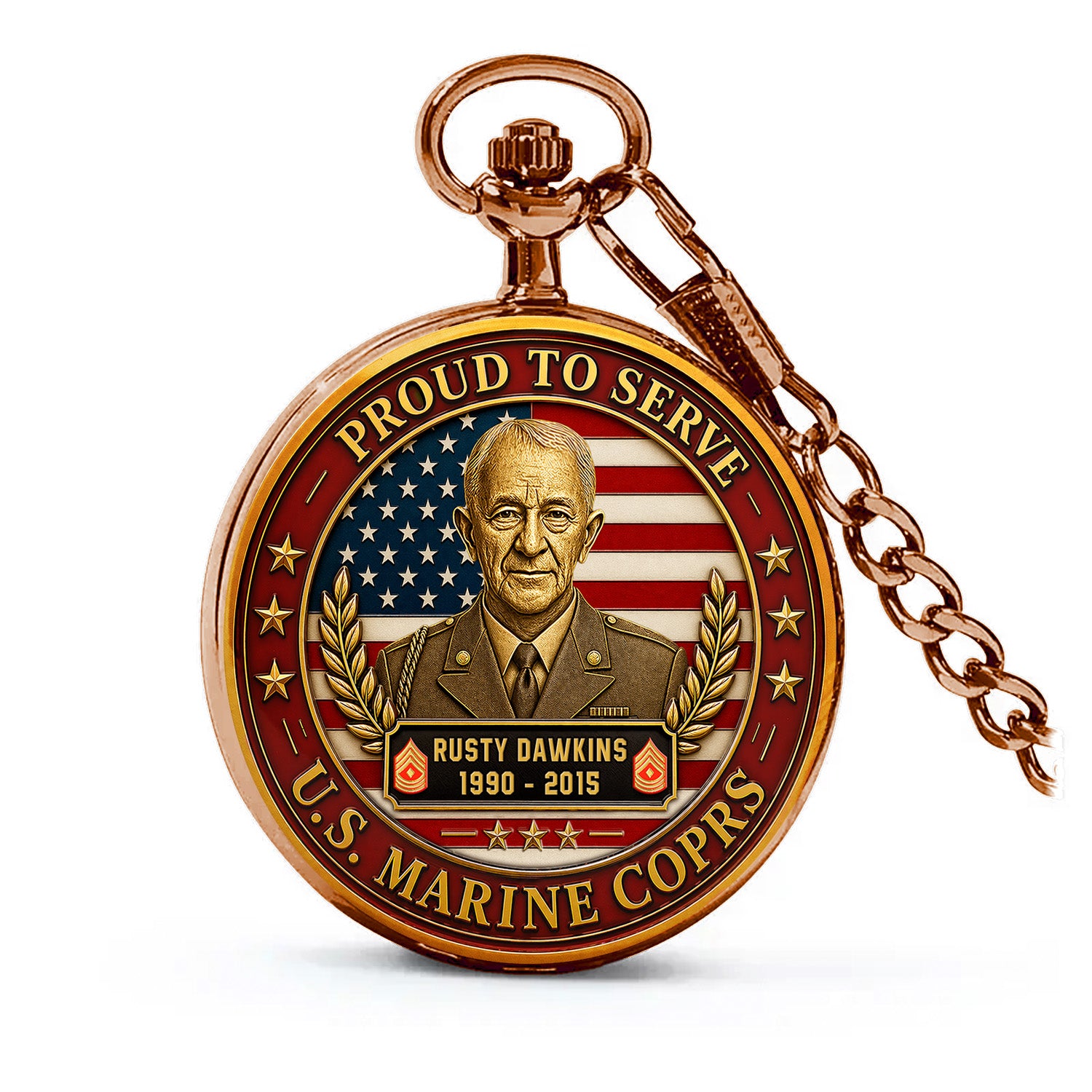Custom Marine Corps Rank Name Pocket Watch Gift