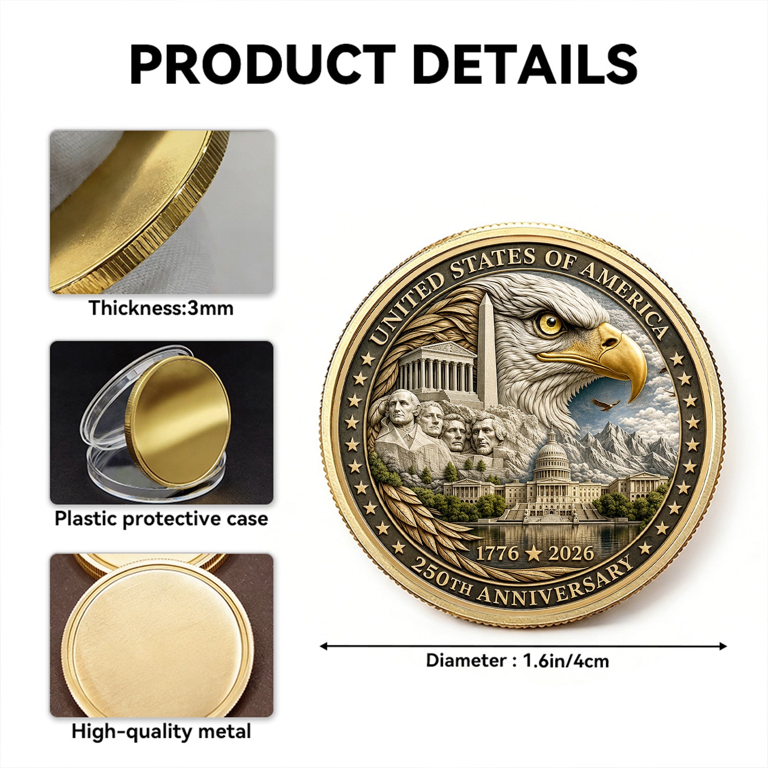 US Army Custom Rank Name 250th USA 3D Challenge Coin Gift