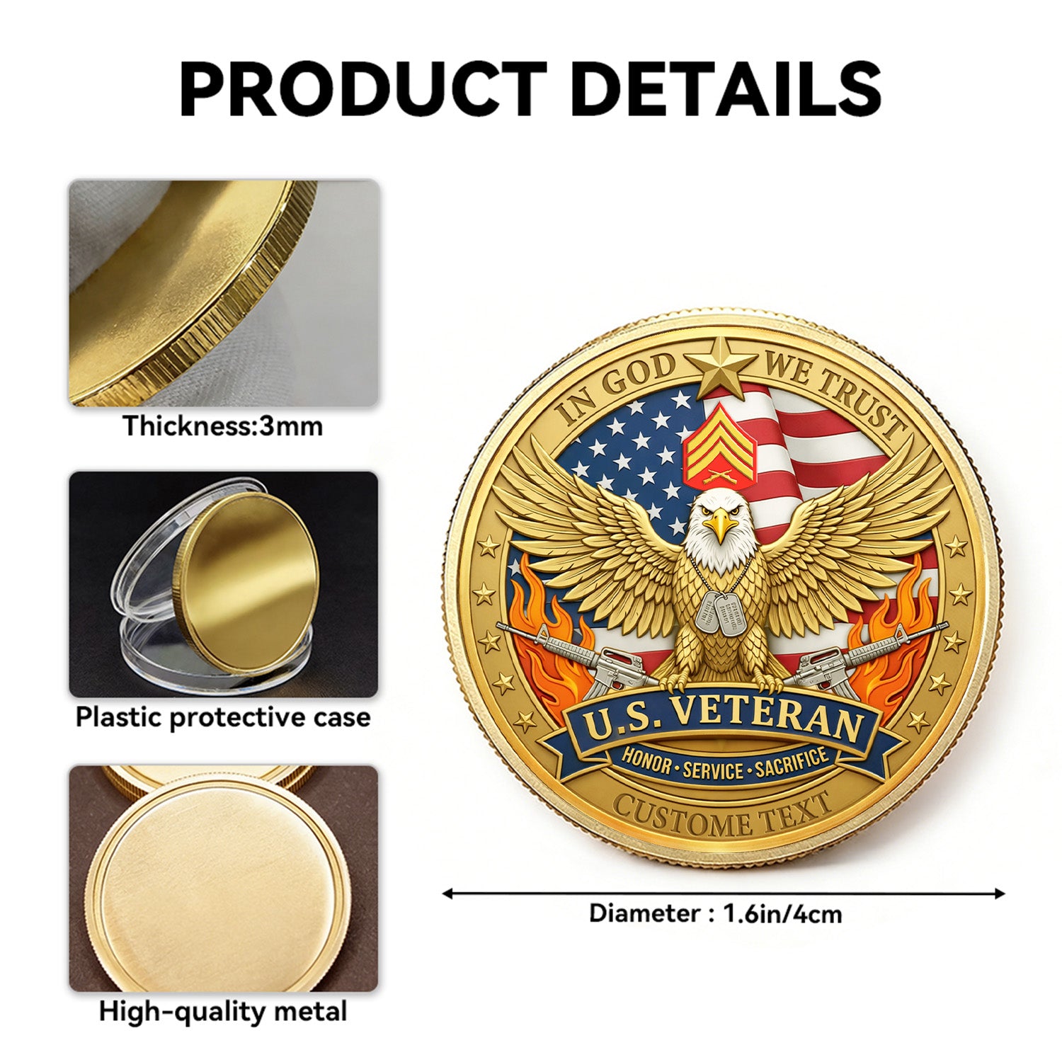 Personalized U.S. MARlNES Veteran Eagle Challenge Coin