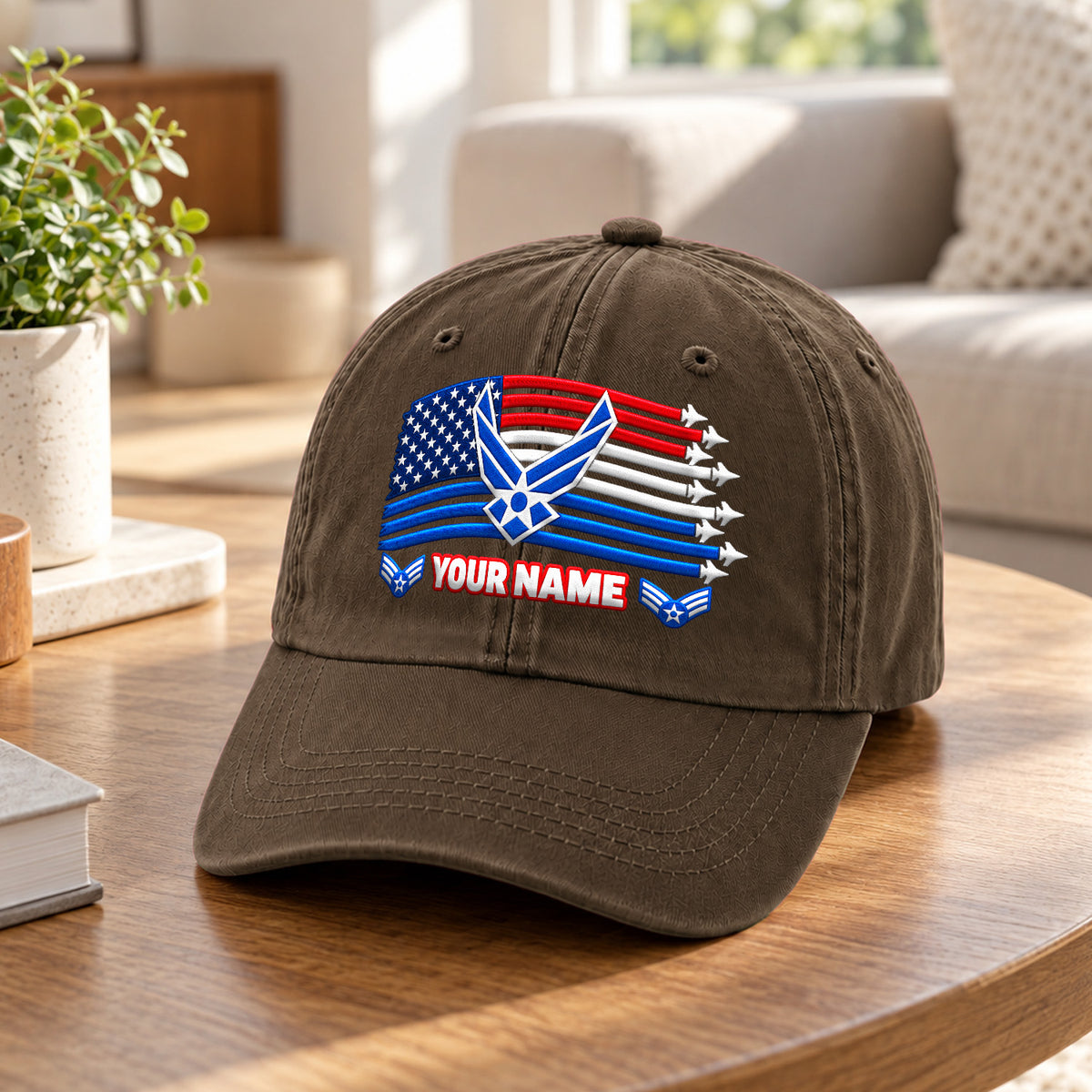 U.S. Air Force Embroidered Cap Custom Rank Text Veteran Gift