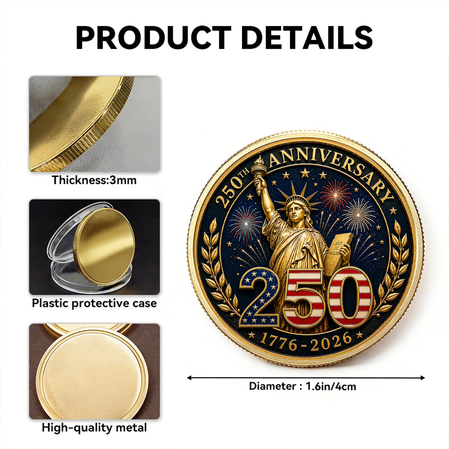 Personalized USA 250th Anniversary Navy Rank 3D Challenge Coin